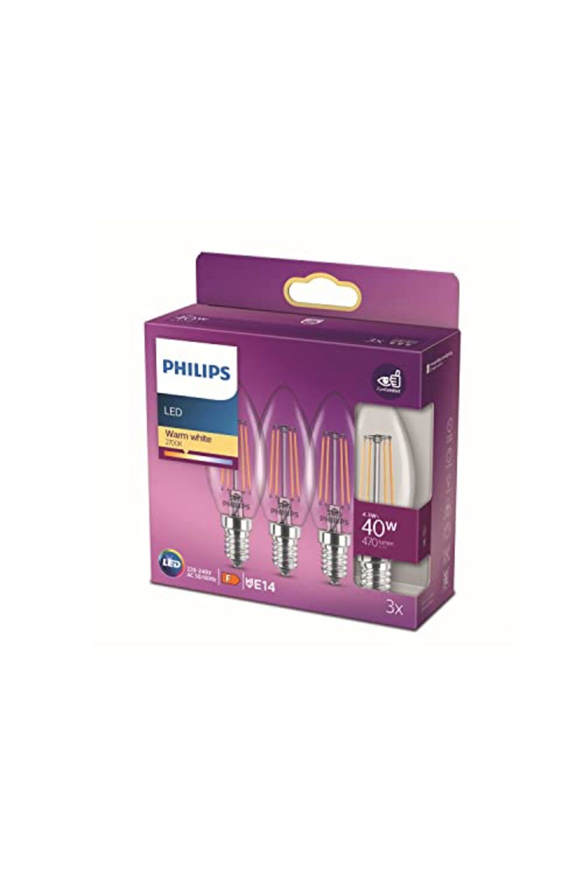 ShopZum Led Classic 40W B35 Led Mum Filament Ampul, 2700K Sarı Işık, E14 İnce Duy, Dim Edilmez, 3&Apos;Lü E