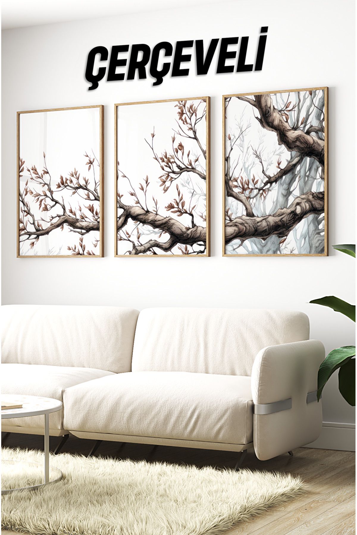 kutuTR Ahşap Çerçeveli Mdf Tablo Seti Salon Ve Oturma Odası Için Çt3102