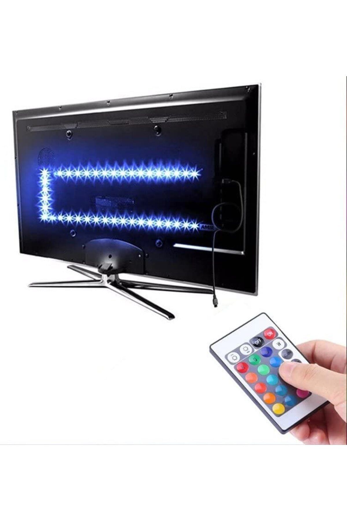 ShopZum Ema Dükkan Tv Monitör Arkası Kumandalı Rgb Şerit Led İç Mekan Led Işıldak | Animasyonlu Rgb Şerit L