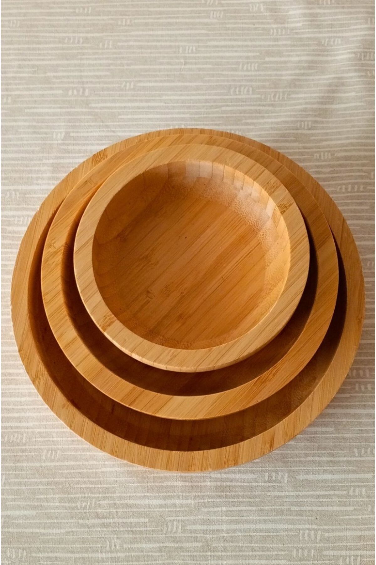 BRE HOME 3'lü Set Bambu Natürel Salata, Meyve Kasesi, Sunum Kasesi, Dekoratif Kase, Kalın Derin Kase Tabak