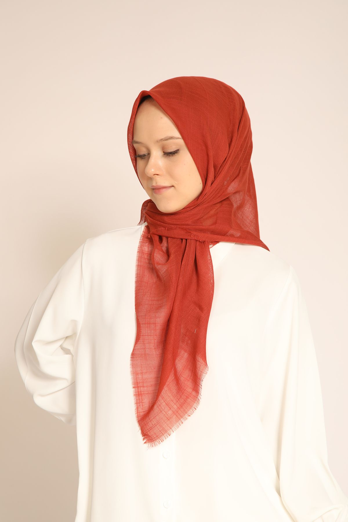 BERCHEM SCARF Pamuklu Flamlı Eşarp - Kiremit Tonlarında - Modern ve Zarif