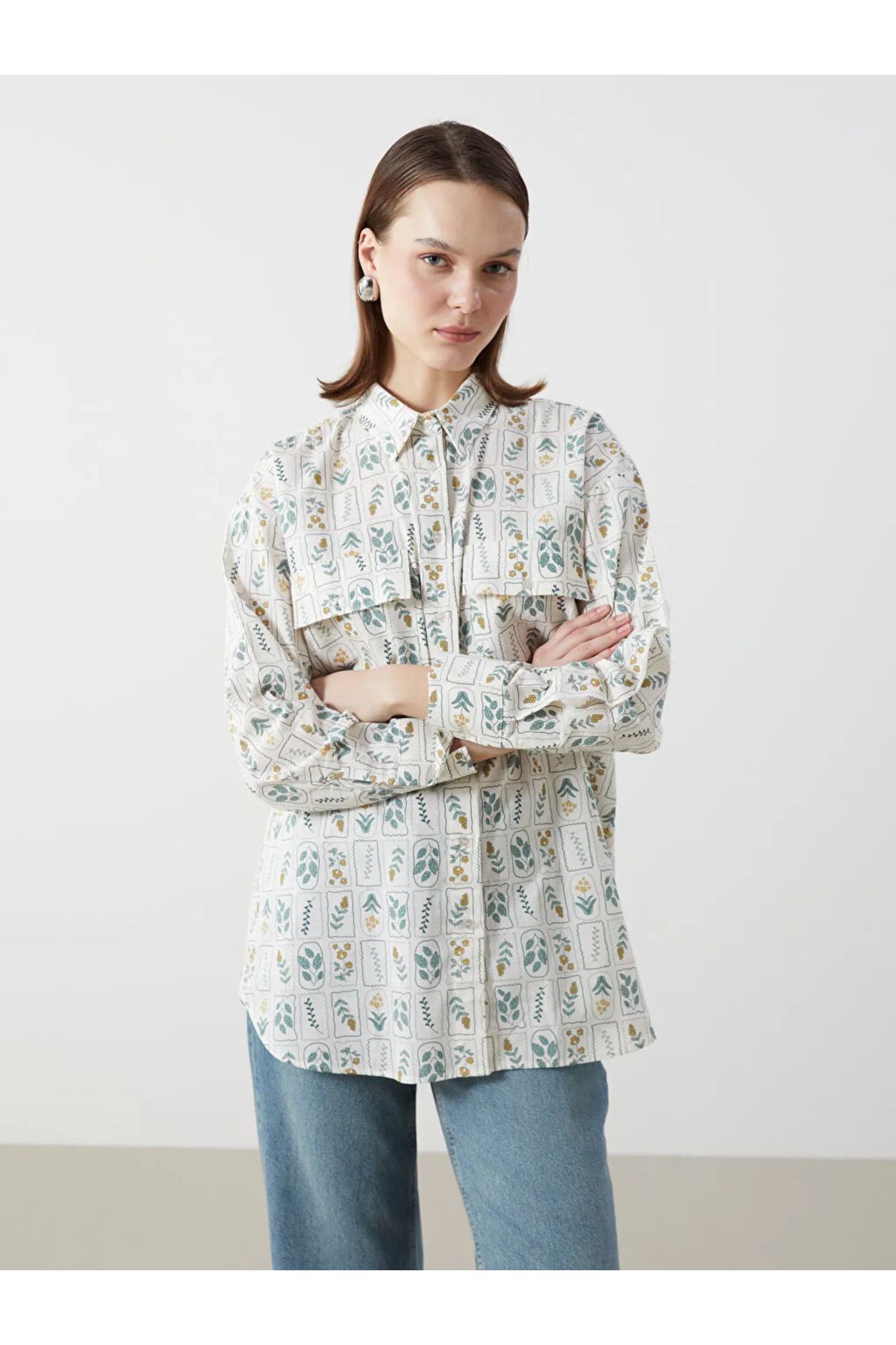 LC Waikiki LCW Modest Yeşil Çiçekli Kadın Gömlek Tunik
