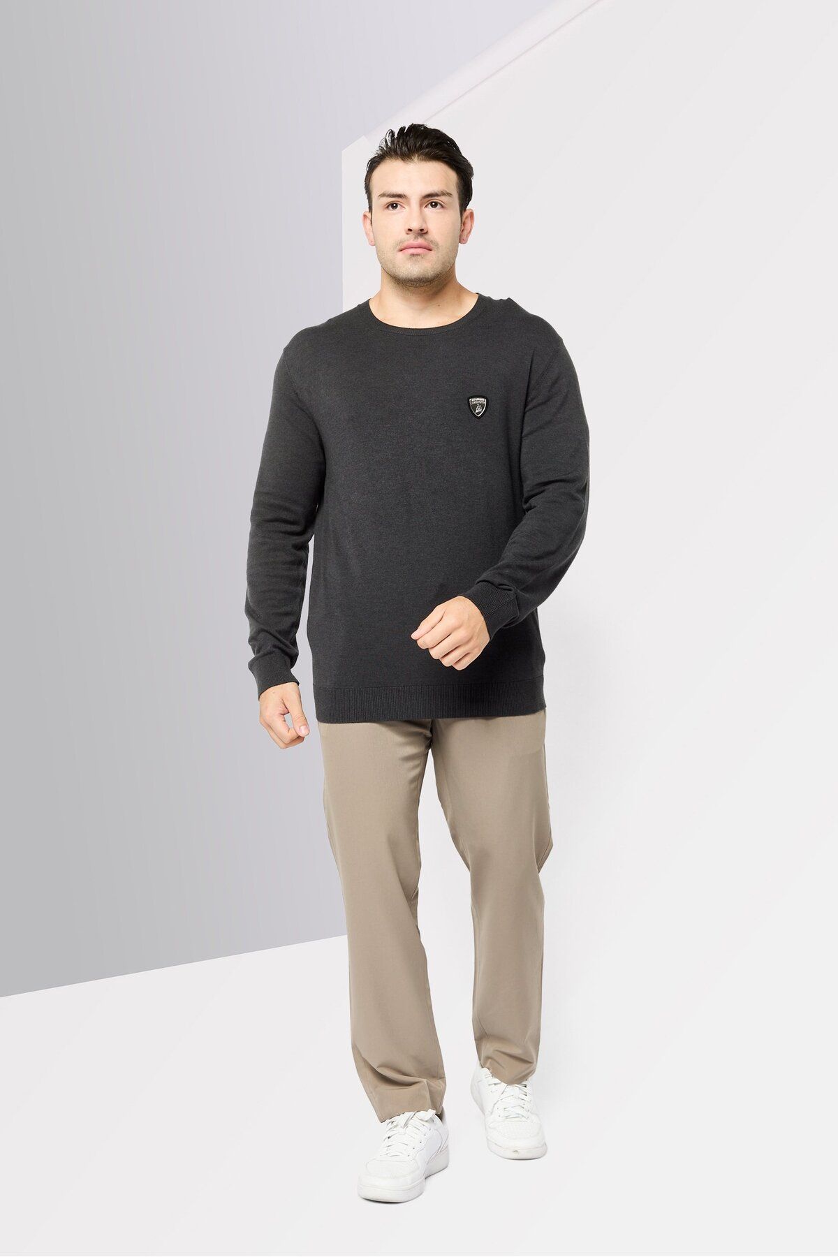Lamborghini-Men Crew Neck Brand Logo Sweater, Grey 2