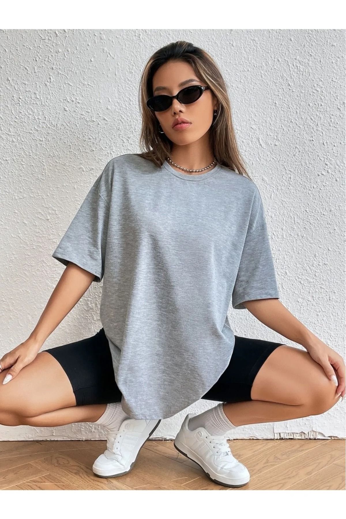 Cotton Candy Süper Kalite Kadın %100 Pamuk Mint Bisiklet Yaka Oversize Boyfriend T-shirt