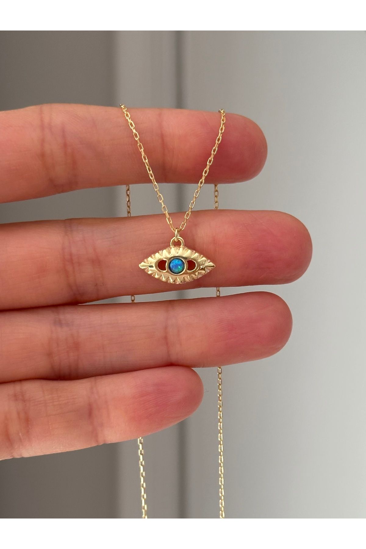 emy by emel luxury silver jewelry Altın Kaplama Opal Taşlı Göz Kolye 925 Ayar Gümüş