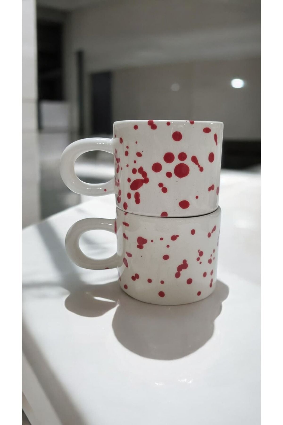 seda seramik El Yapımı 2'li Seramik Splash Kahve Kupa Bardak Mug Double Espresso