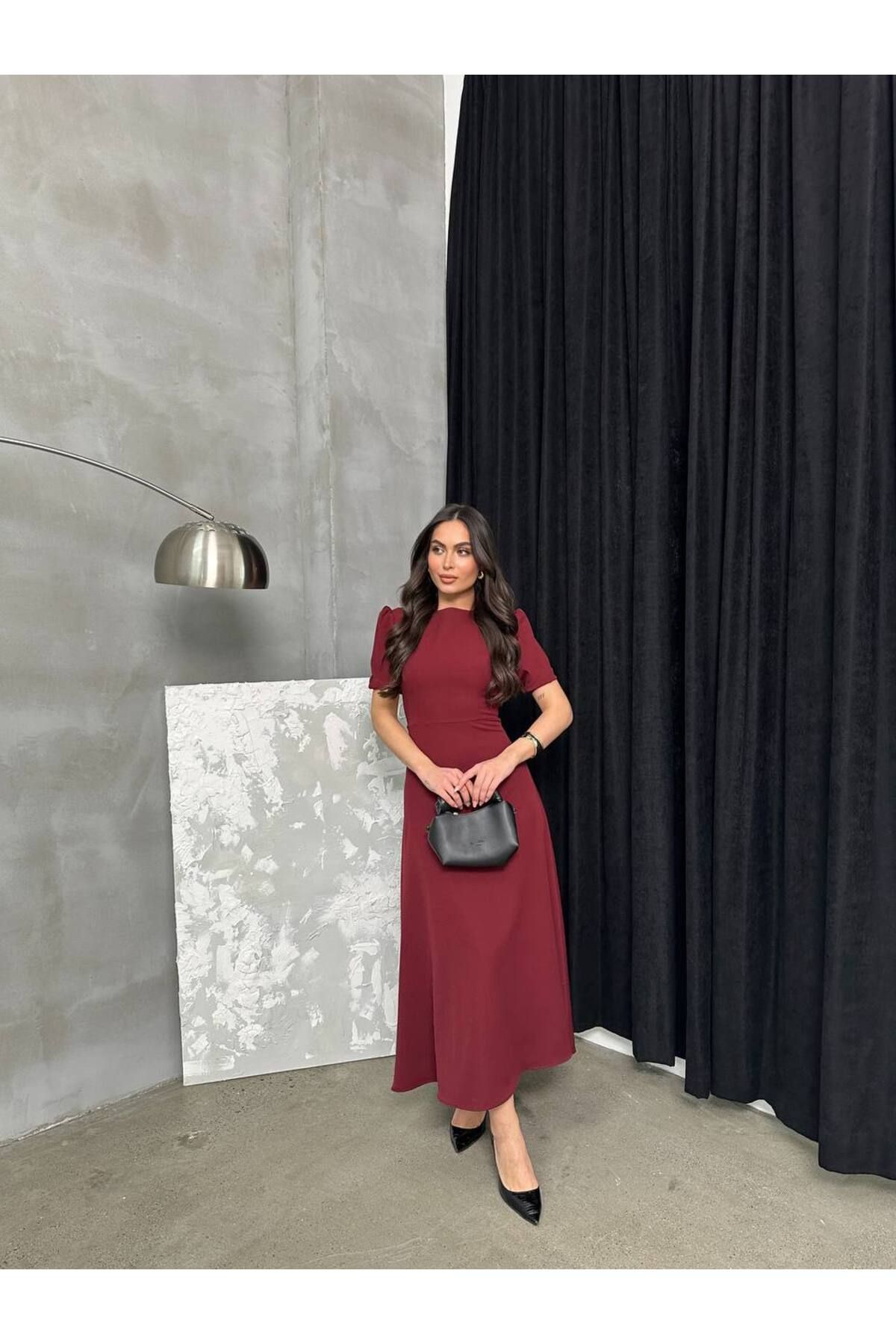 Ahzem Collection Krep kumaş Maxsi boy Karpuz kol Elbise