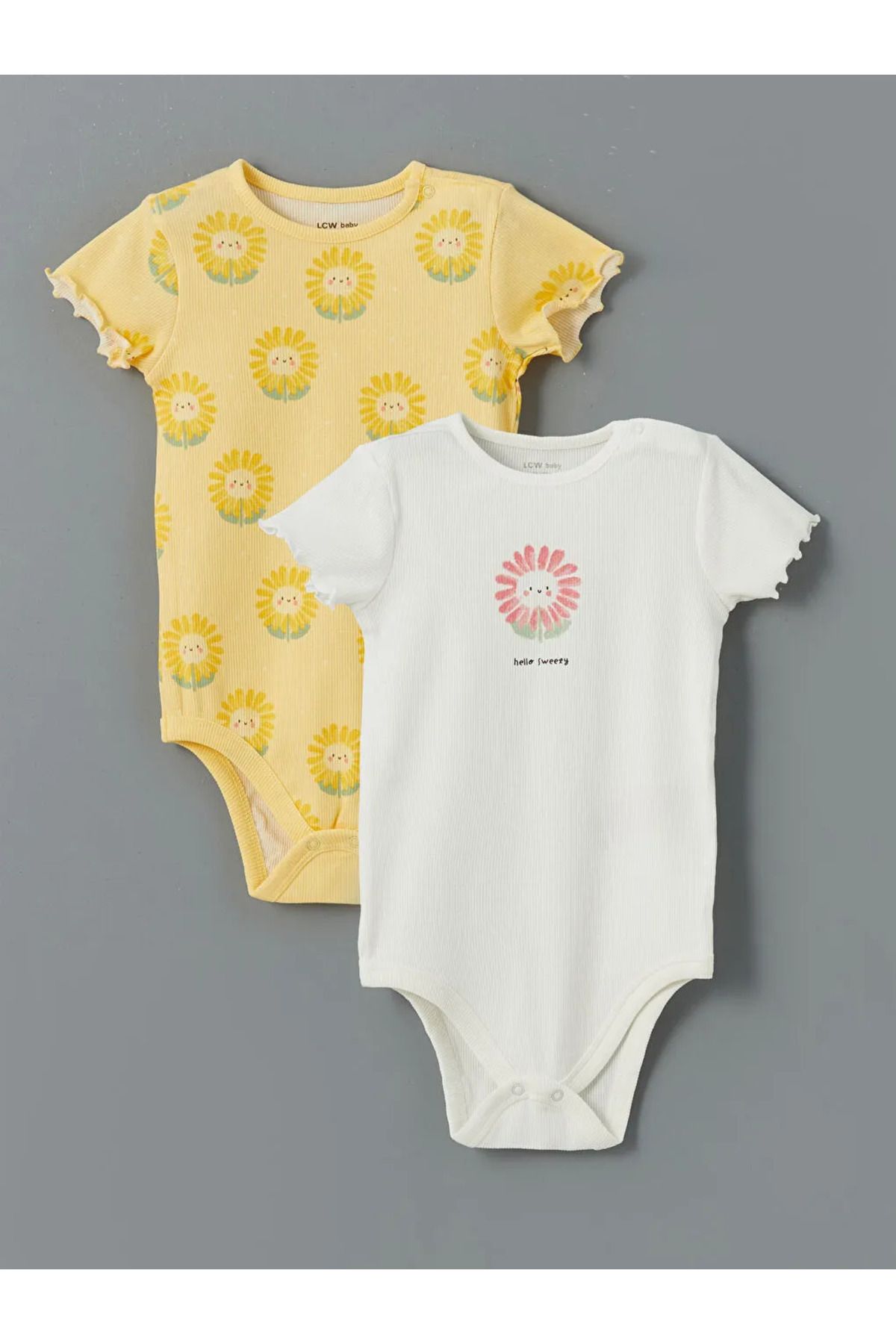 LC Waikiki LCW baby Sari Bisiklet Yaka Baskılı Kız Bebek Çıtçıtlı Bodysuit 2'li