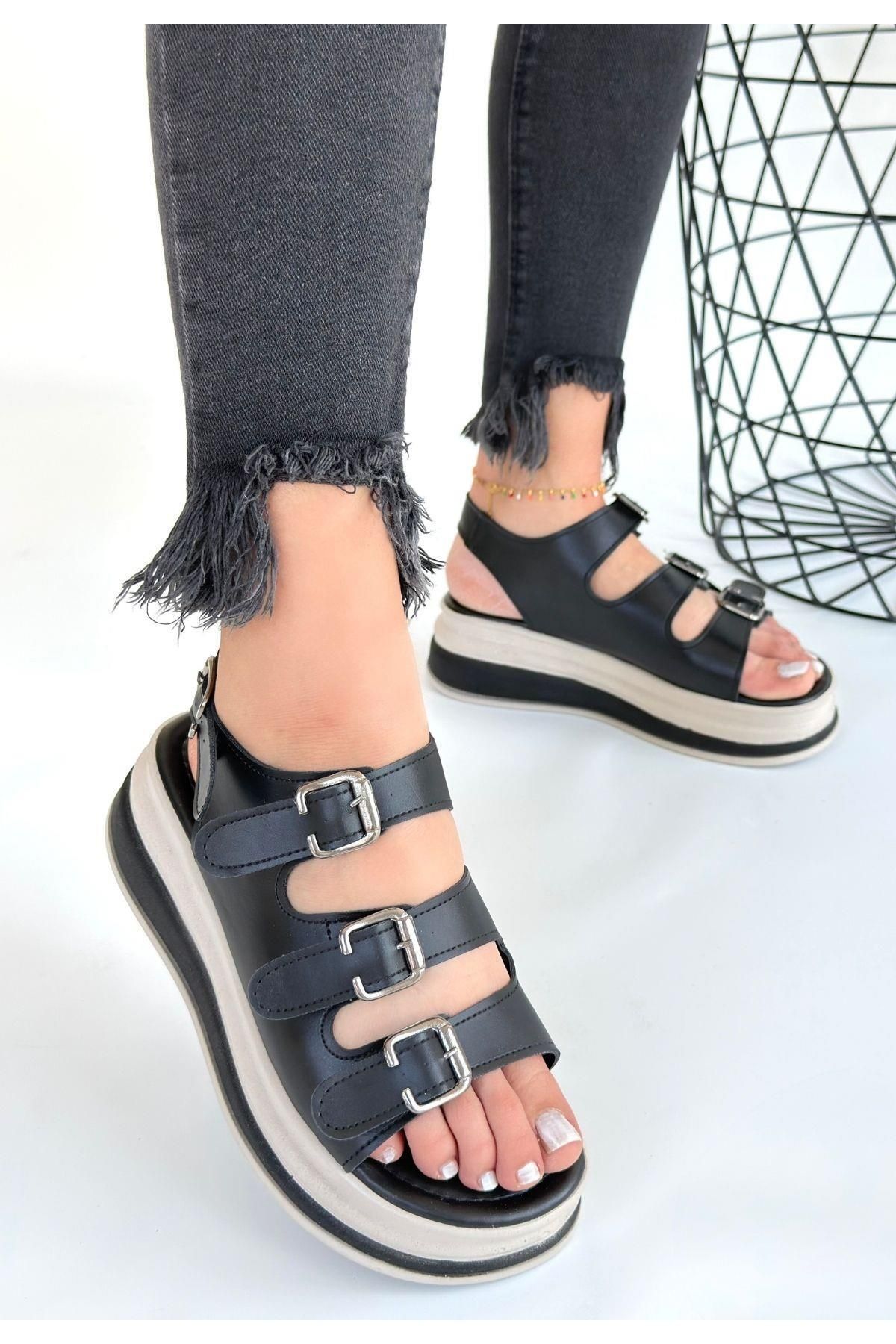 NESSİMO Siyah Cilt Sandalet N262173