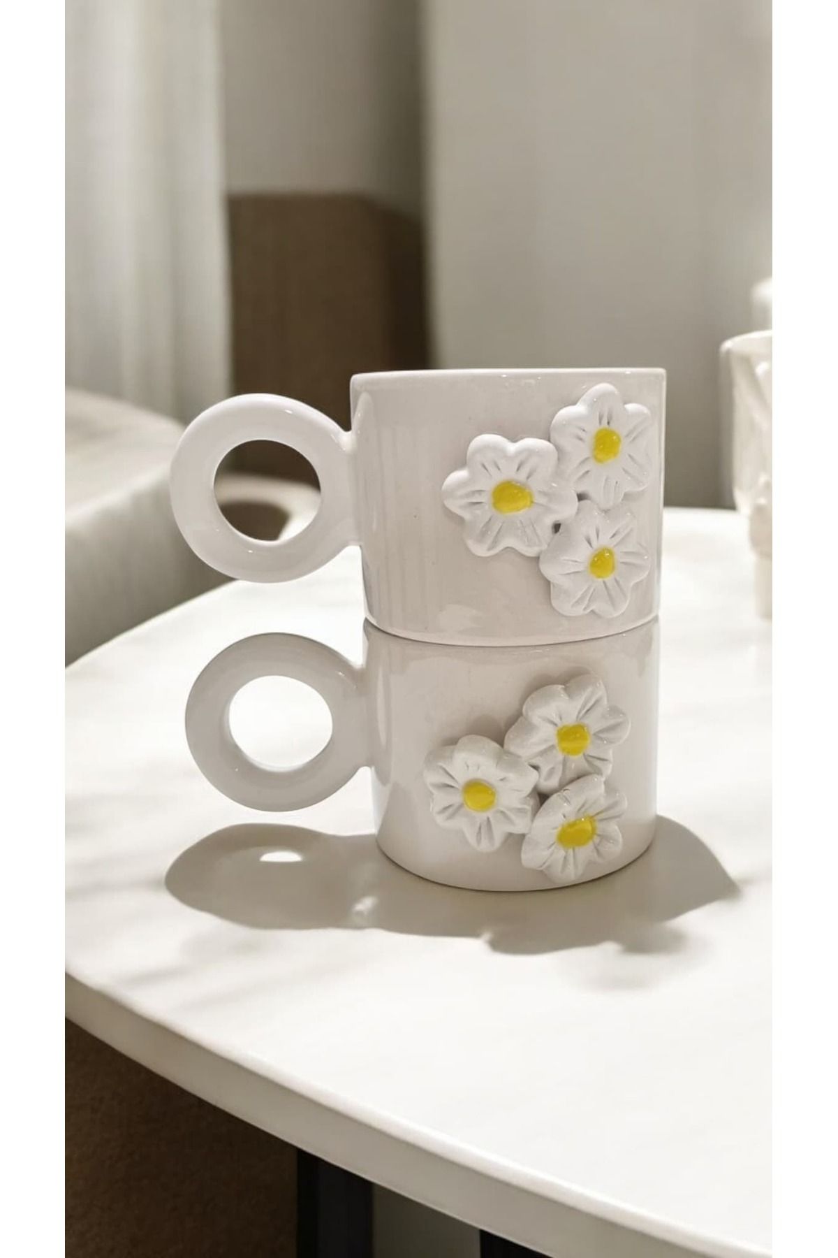 seda seramik El Yapımı 2 li Seramik Splash Kabartmalı Double Espresso Kahve Kupa Bardak Mug 200 ML