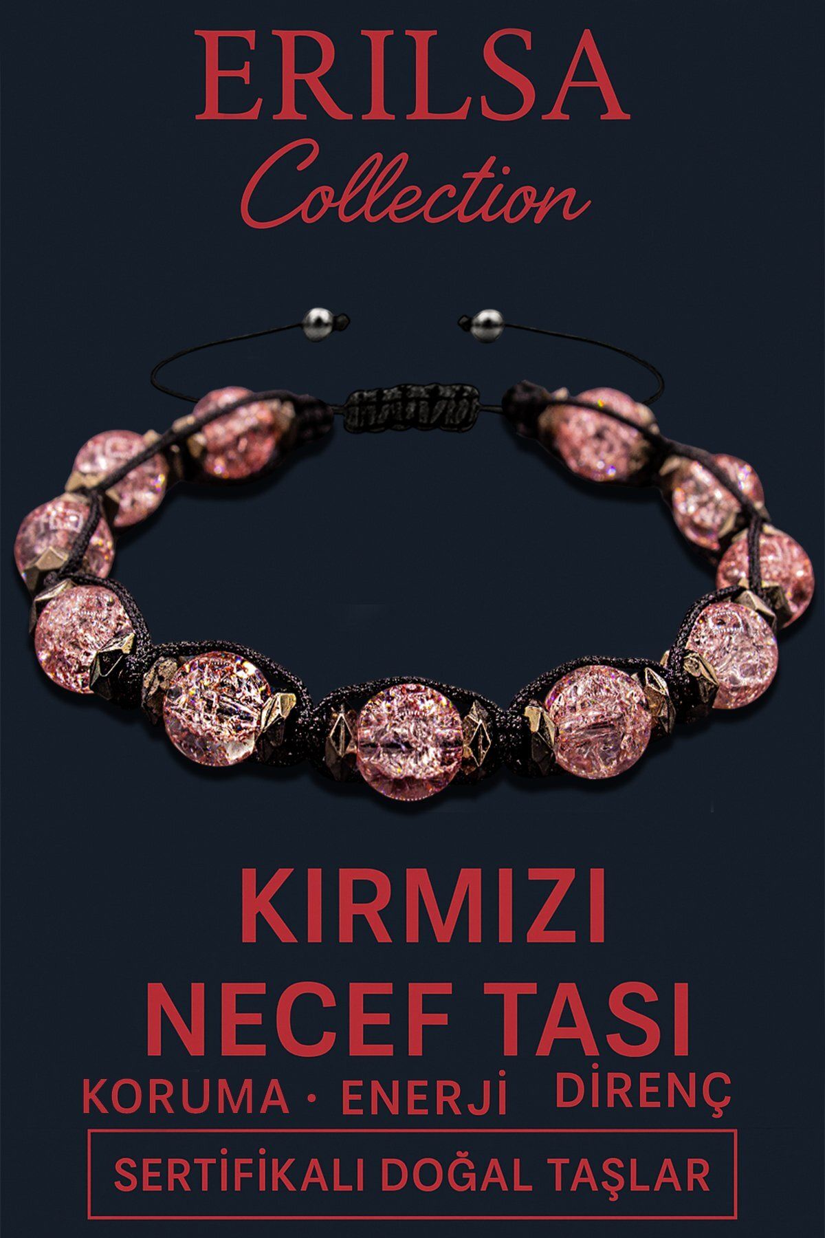 Erilsa Sertifikalı Terahertz & Kırmızı Necef Taşı Bileklik – Tutku, Güç ve Zihinsel Koruma
