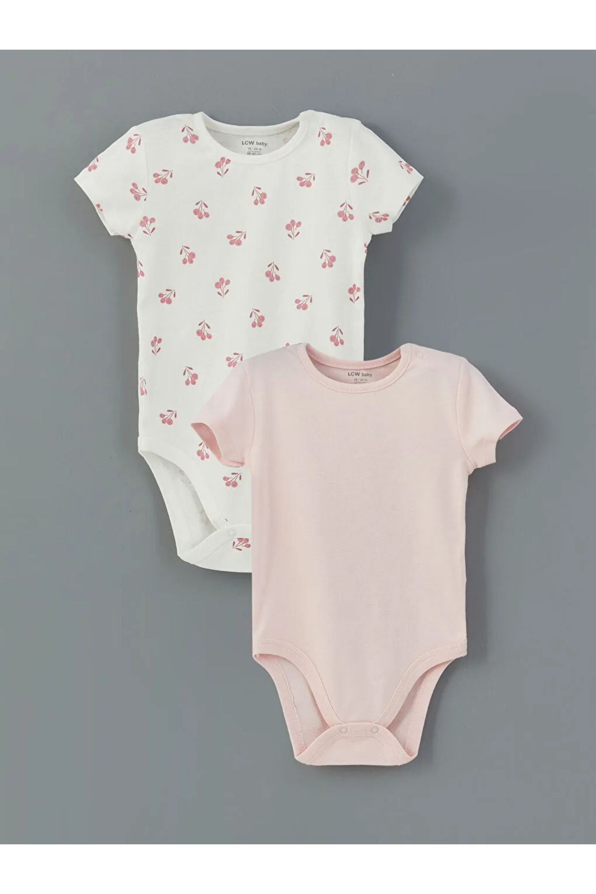 LC Waikiki LCW baby Ekru Bisiklet Yaka Baskılı Kız Bebek Çıtçıtlı Bodysuit 2'li