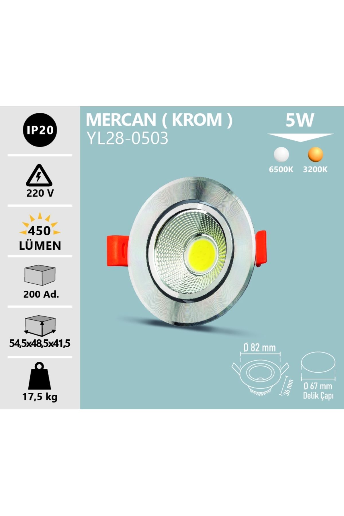 Noas 5W COB LED SPOT MERCAN KROM KASA GÜN IŞIĞI