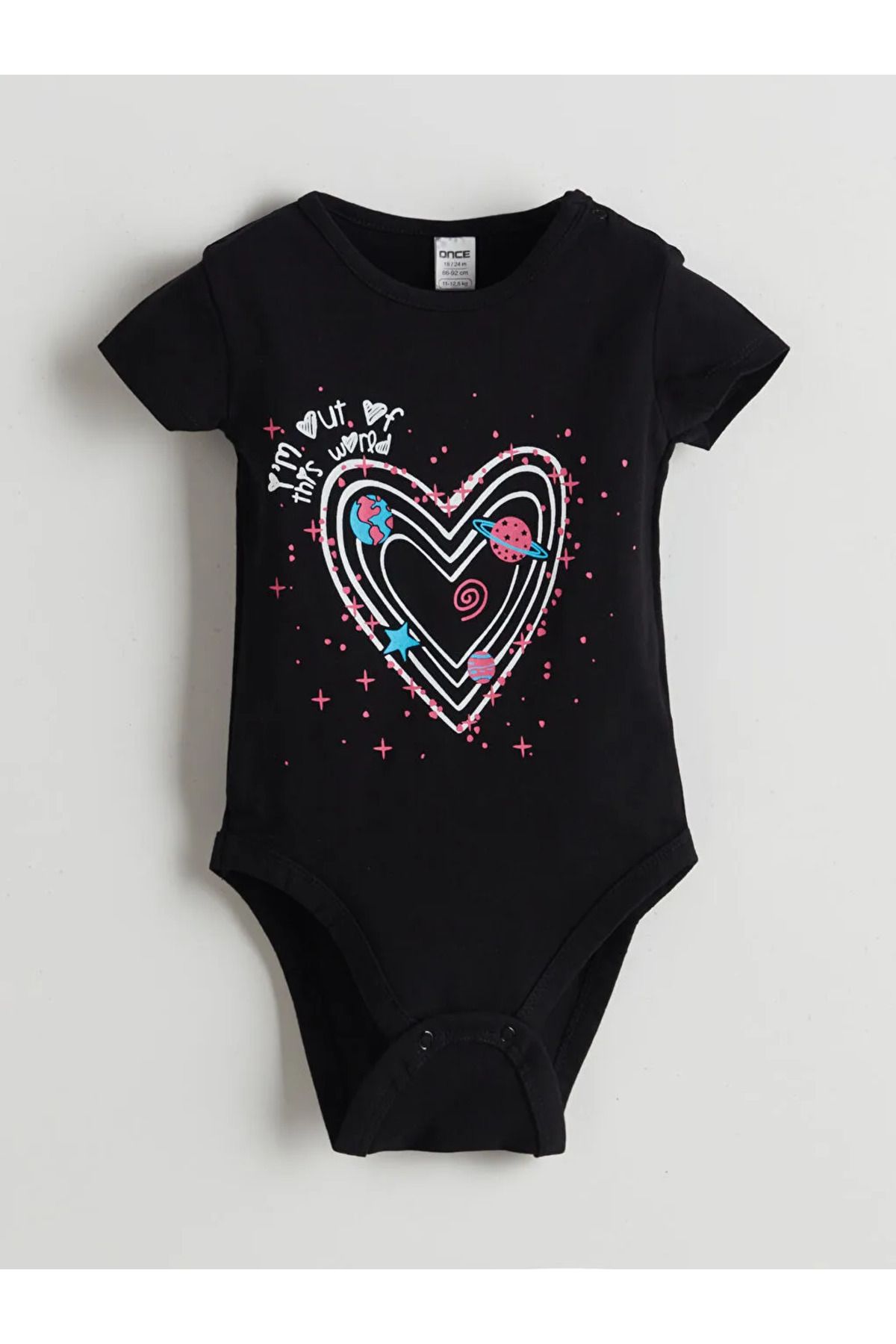 LC Waikiki LCW ECO Siyah Bisiklet Yaka Baskılı Kız Bebek Çıtçıtlı Bodysuit