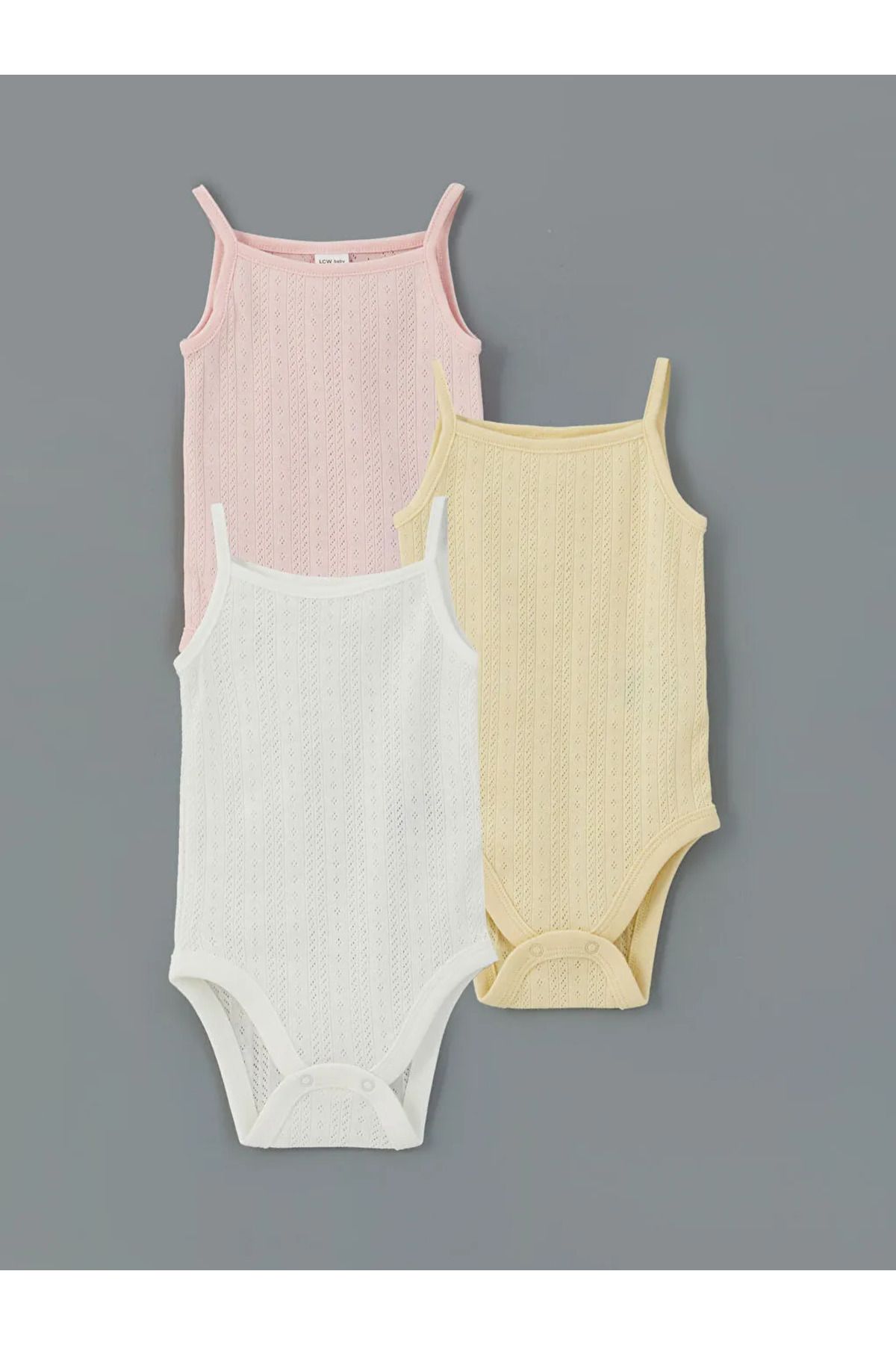LC Waikiki LCW baby Pembe Bisiklet Yaka Kız Bebek Çıtçıtlı Bodysuit 3'lü