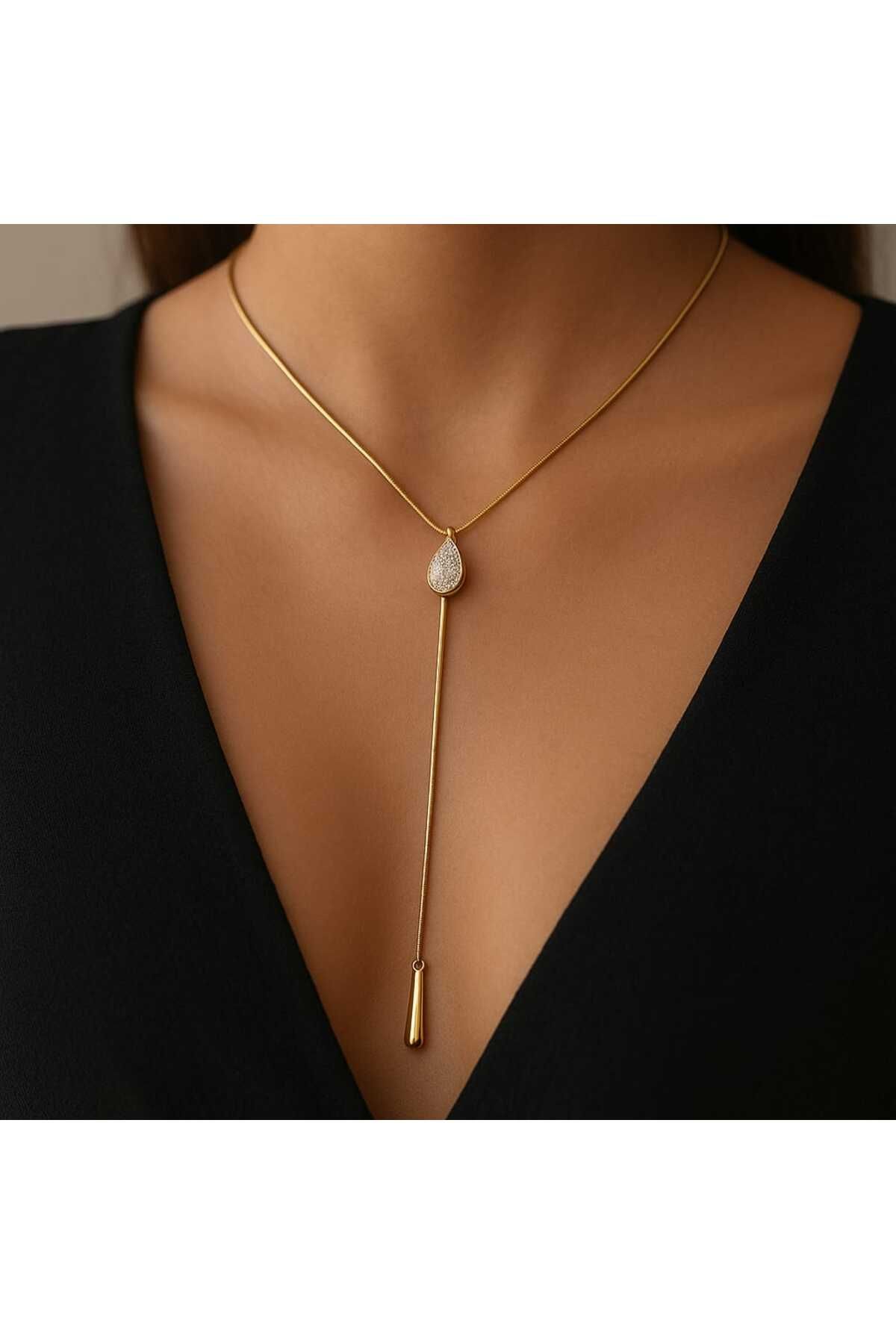BESMYAR JEWELS DAMLA TAŞLI MİNİMAL KADIN KOLYE - ŞIK ZARİF MODERN ÇELİK KOLYE