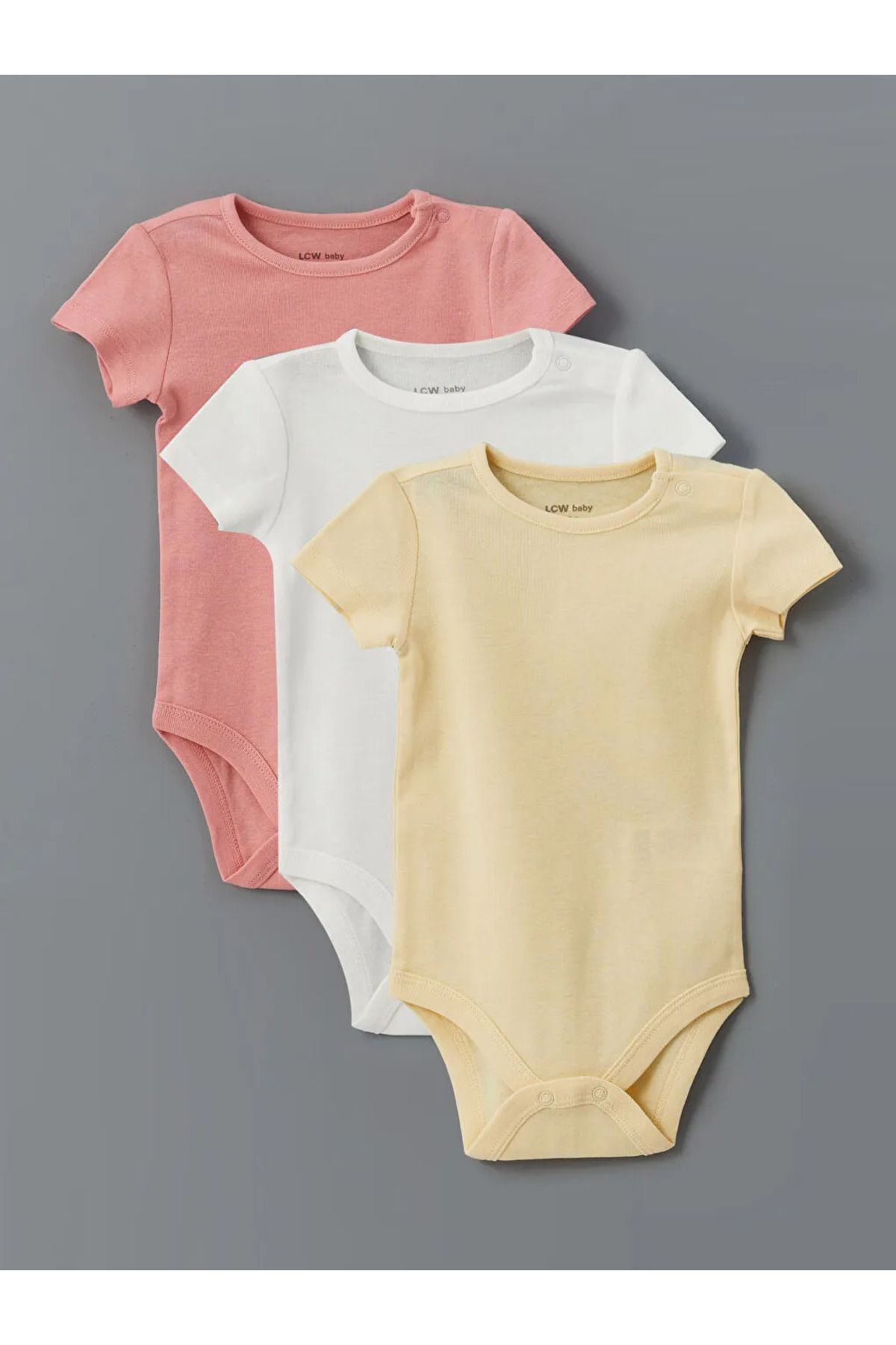LC Waikiki LCW baby Pembe Bisiklet Yaka Basic Kız Bebek Çıtçıtlı Bodysuit 3'lü