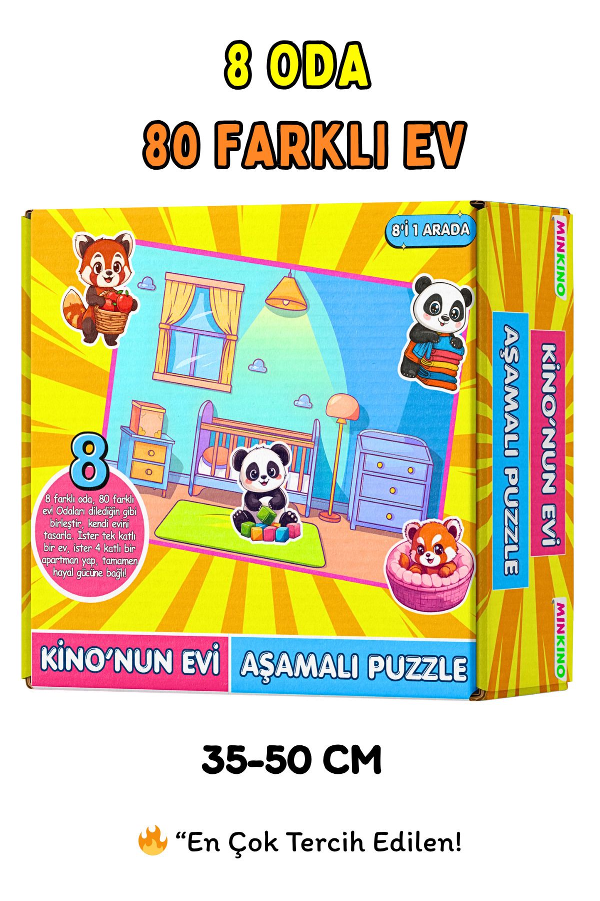 minkino Kino’nun Evi - Aşamalı Puzzle | 8 Oda 80 Farklı Ev | 35-50 cm Dev Boy