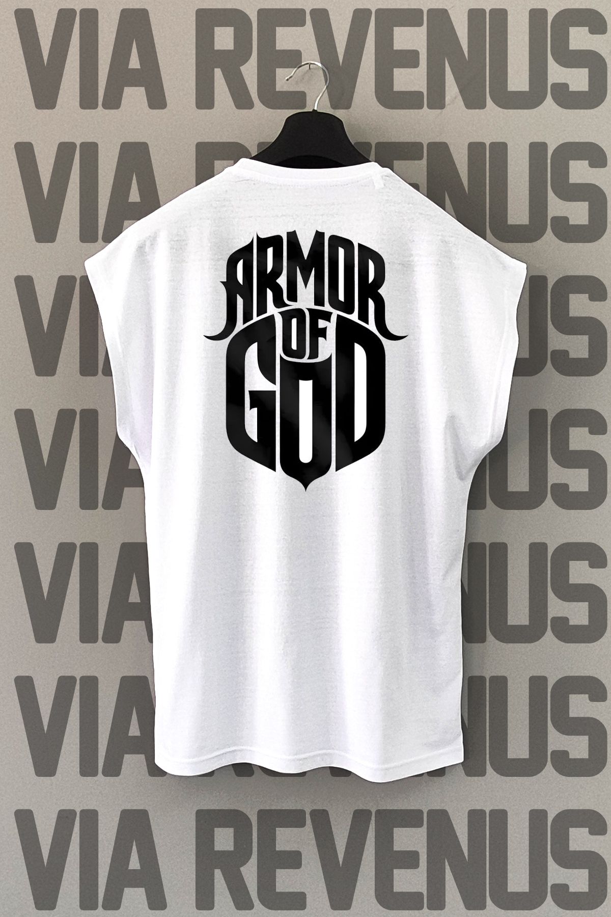 Vordevia Armor of God Sırt Baskılı Sıfır Kollu Bisiklet Yaka Spor Tshirt