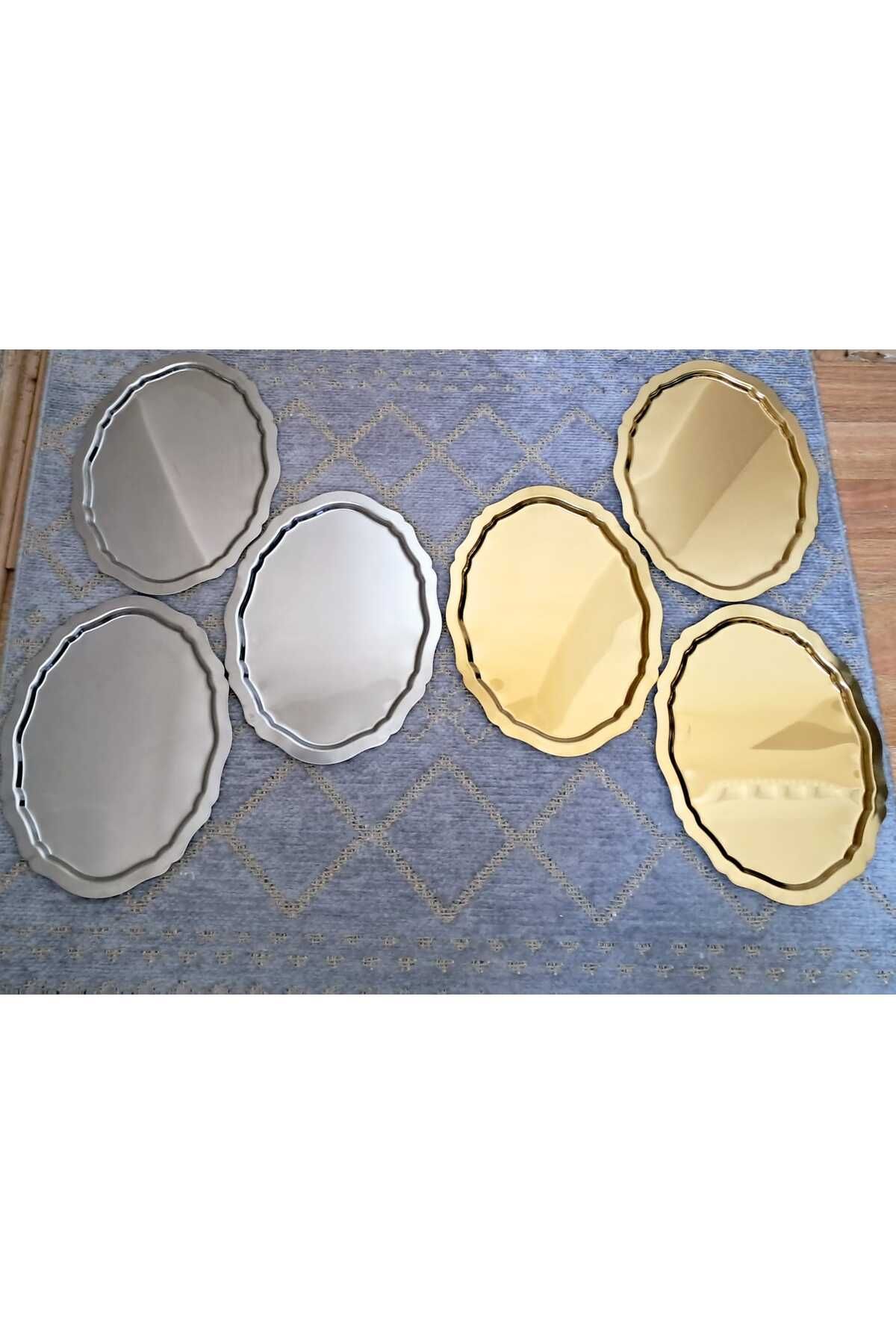 Elk Home 25 CM GOLD VE GÜMÜŞ RENK OVAL MODEL 6 ADET SERVİS SUNUM TEPSİSİ LÜX