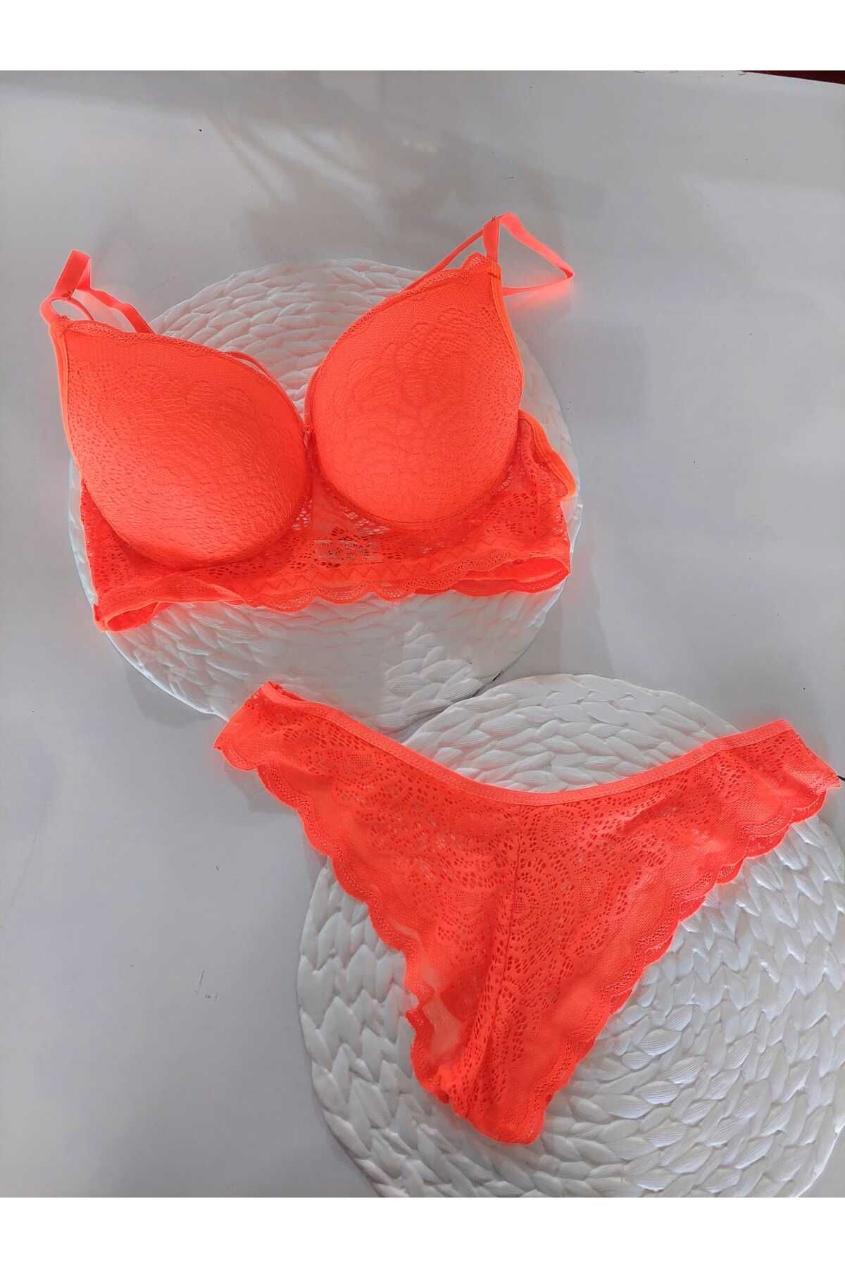 shop DANTELLİ TURUNCU SÜTYEN TAKIMI