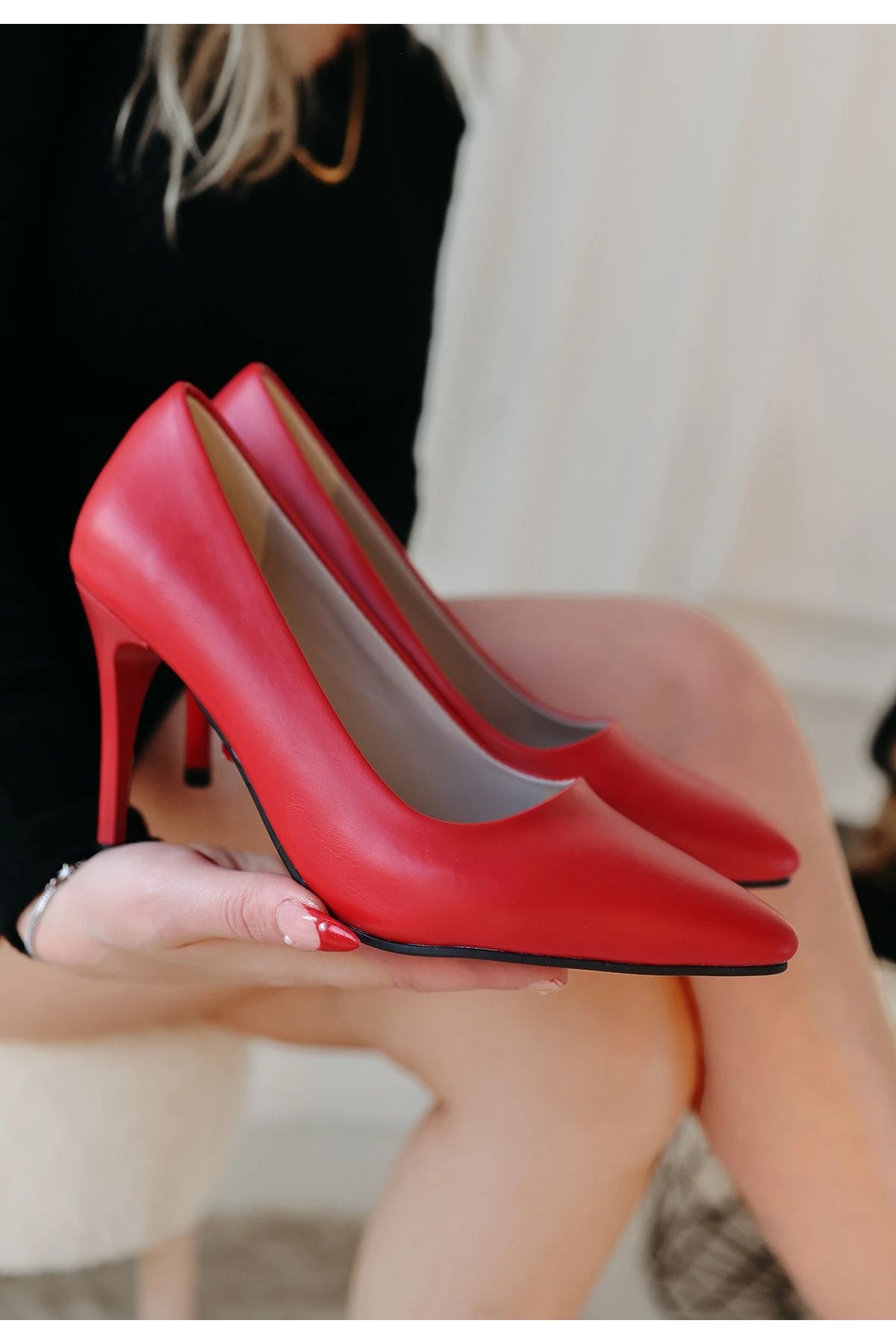 MFR E-Ticaret Jilya Kırmızı Cilt Stiletto Ayakkabı
