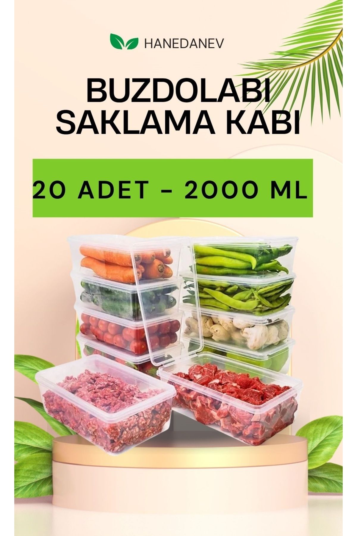 Hanedanev 20 Adet 2000 ML Kapaklı Derin Dondurucu Difriz Saklama Kabı - Buzdolabı Düzenleyici 2 Litre Kapaklı