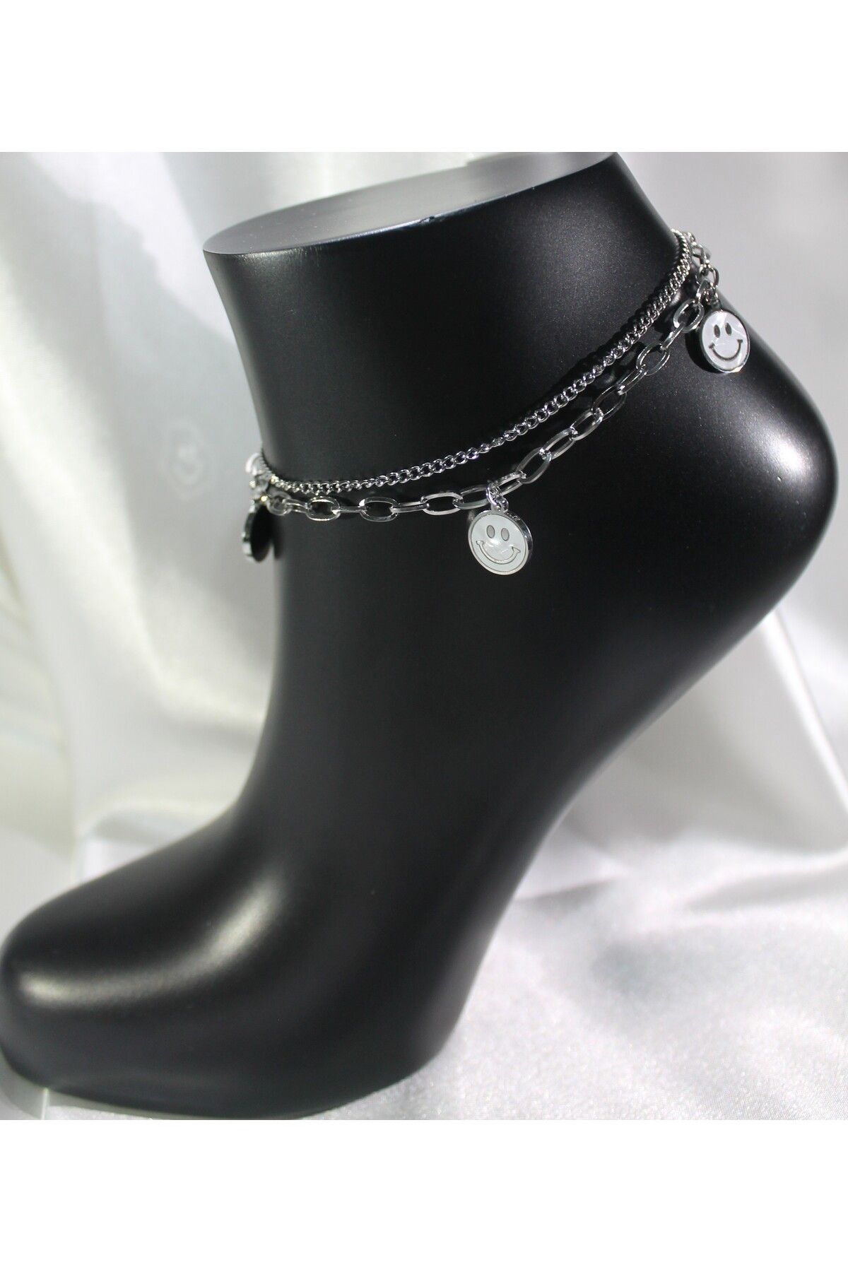 TEDDY JEWELLRY Gülen Surat Figürlü 2 li Zincir Silver Çelik Halhal