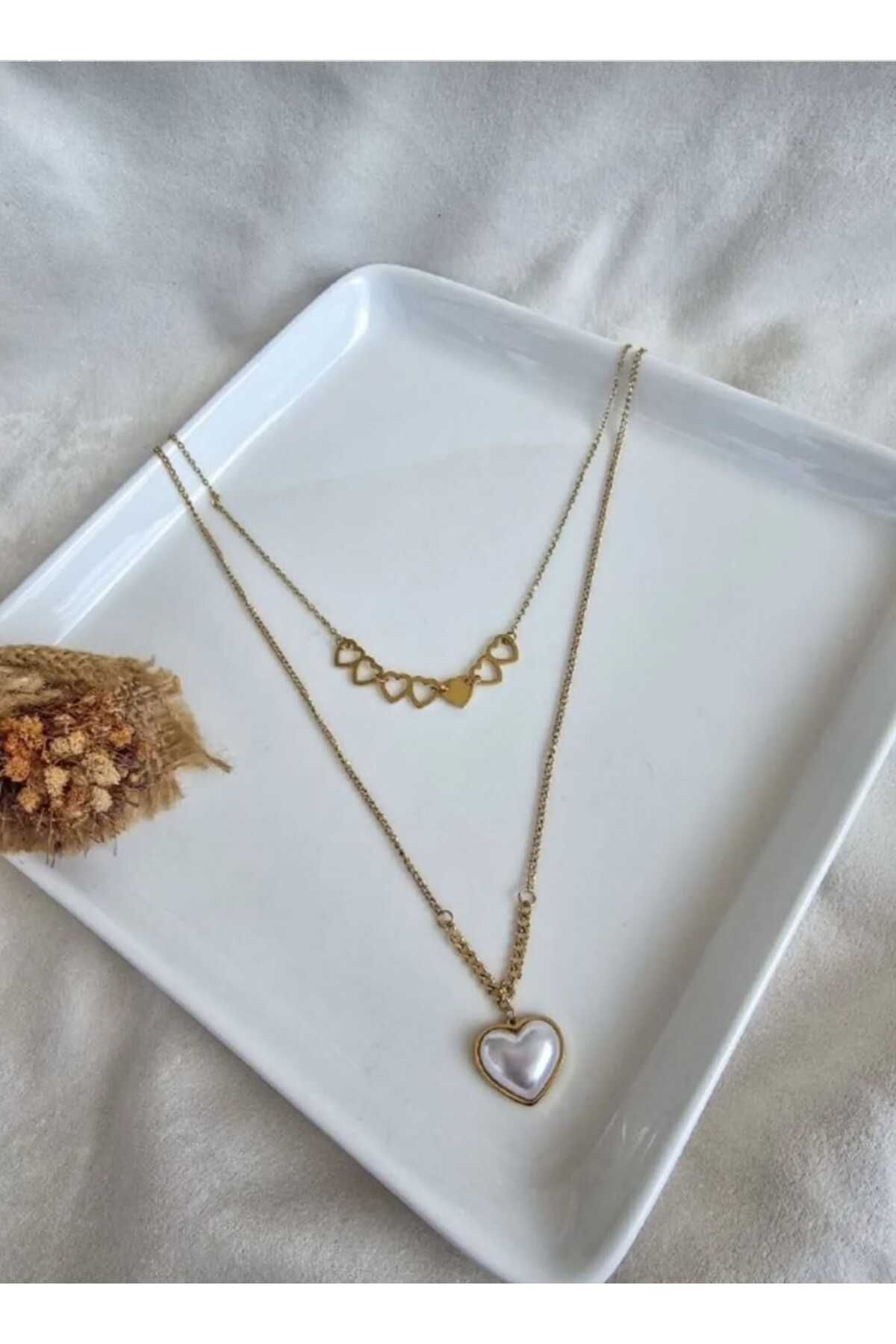 BESMYAR JEWELS Çift Zincirli Kalp Detaylı Katmanlı Kolye -Aşkın ve Sofistike Zarafetin İkonu