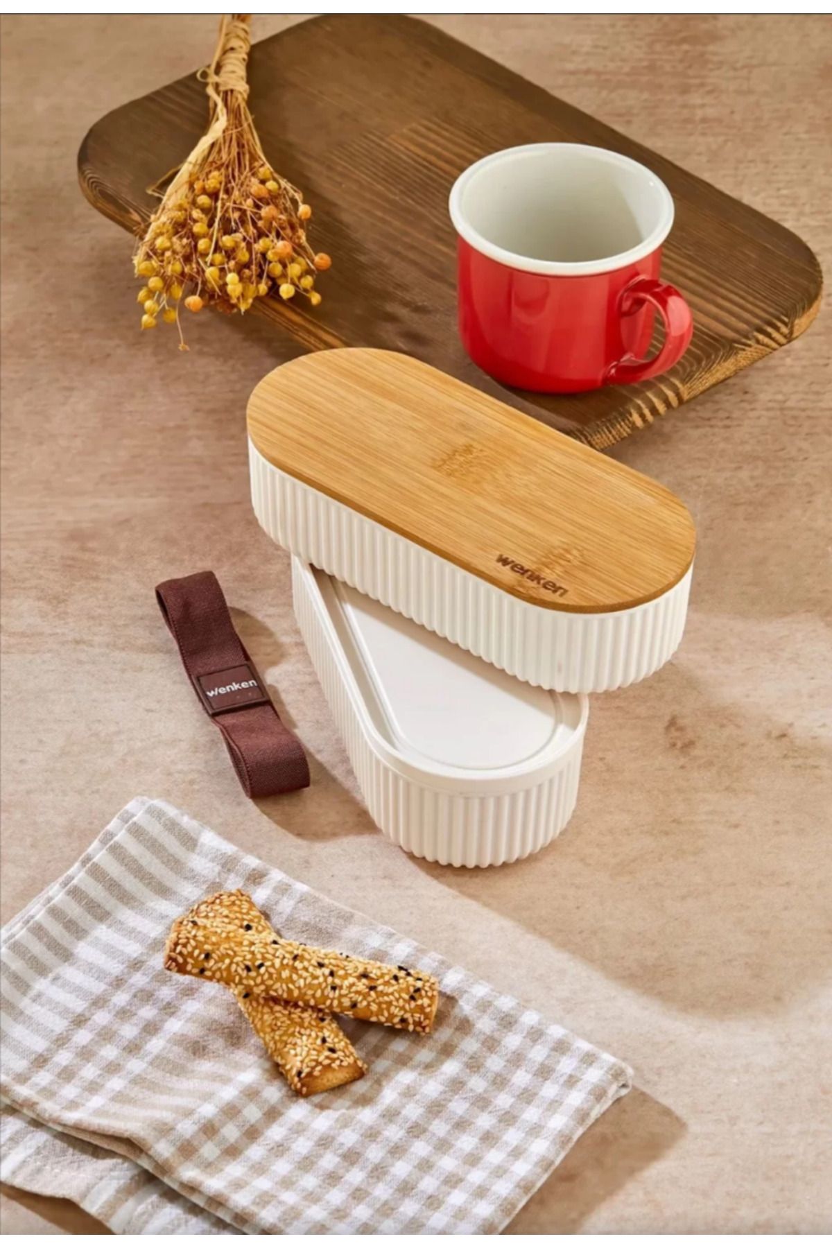 MT29 GİYİM 1000ml Ahşap Kapaklı Lunch Box 2'li Set Diyet Beslenme Kutusu Bambu Saklama Kabı