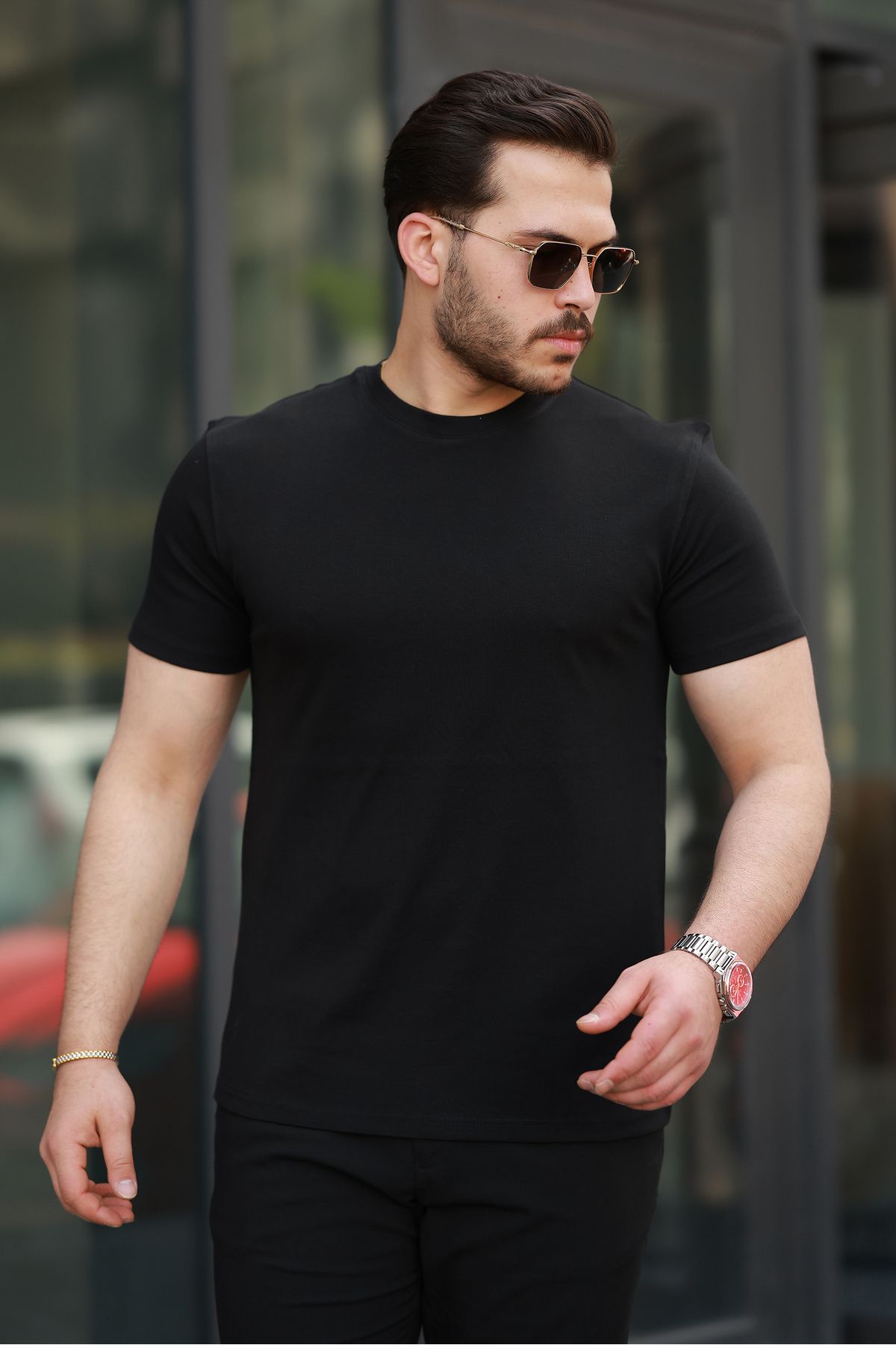 SALTİMORE Siyah Erkek %100 Pamuk Slim Fit Dar Kesim Bisiklet Yaka Basic Tişört