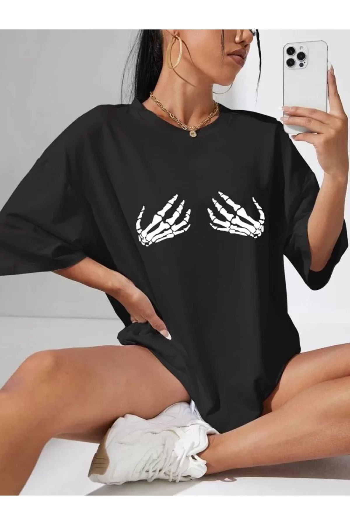 FantaziAtölyesi Baskılı Kadın T-shirt - Siyah