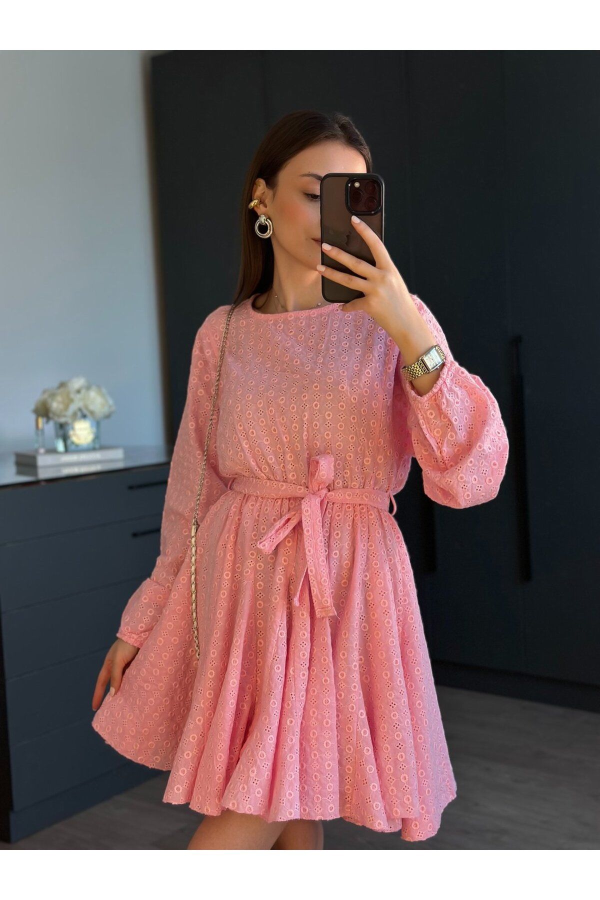 tugenatelier PEMBE FİSTO KLOŞ ELBİSE