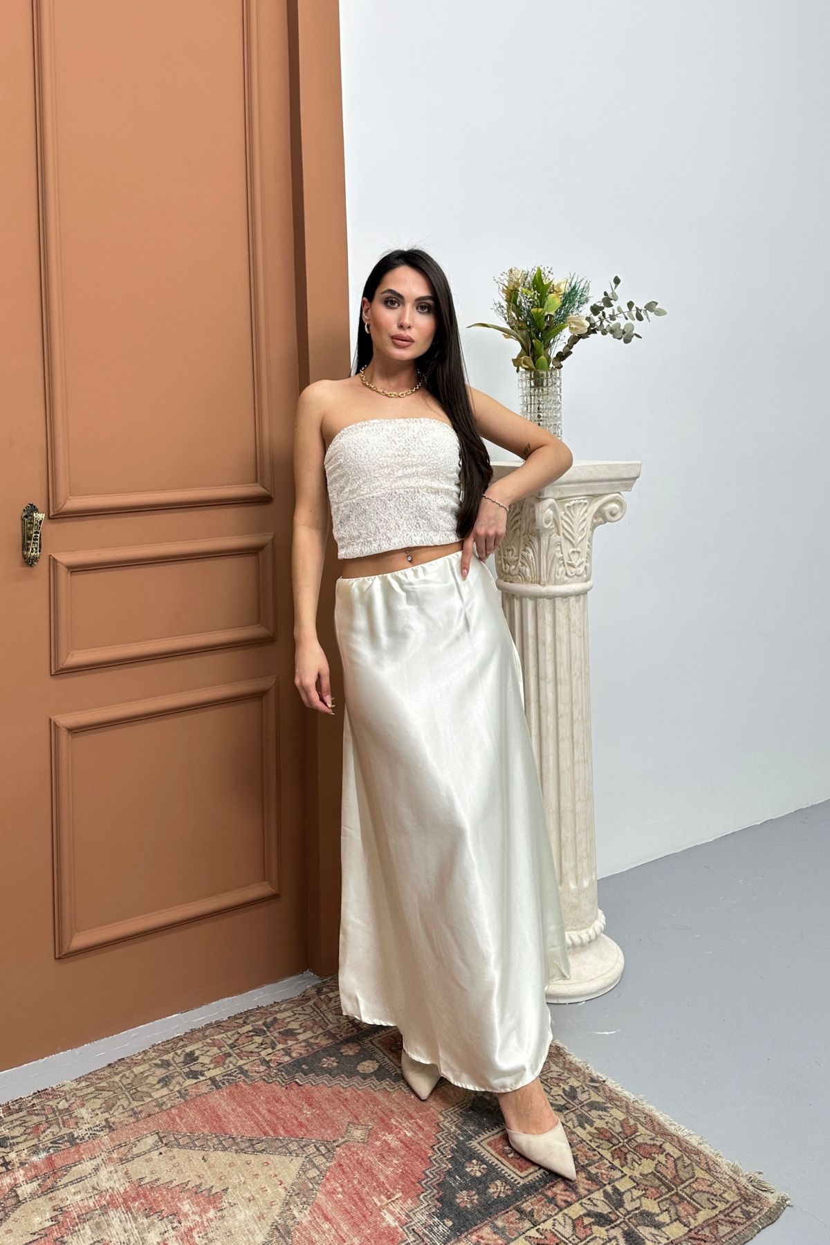ASEDE Beli Lastikli Premium Saten Etek