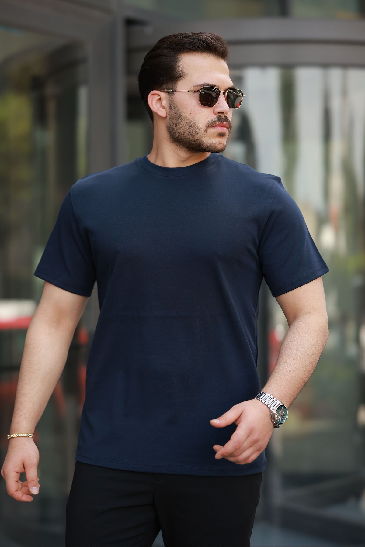 SALTİMORE Lacivert Erkek %100 Pamuk Slim Fit Dar Kesim Bisiklet Yaka Basic Tişört