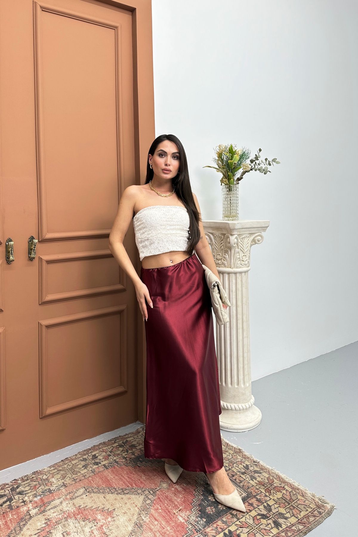 ASEDE Beli Lastikli Premium Saten Etek