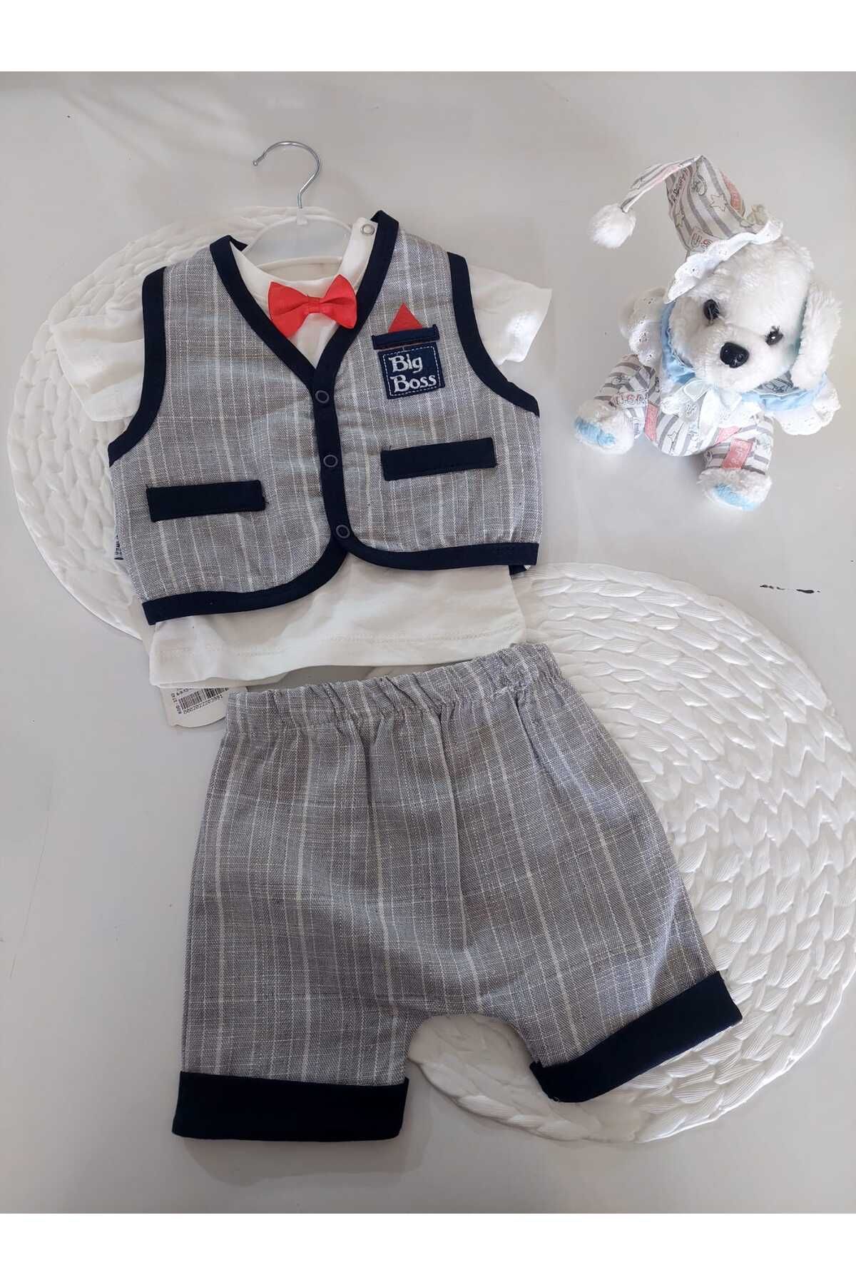 shop ERKEK BEBEK SMOKİN MODEL YELEKLİ ŞORTLU TAKIM