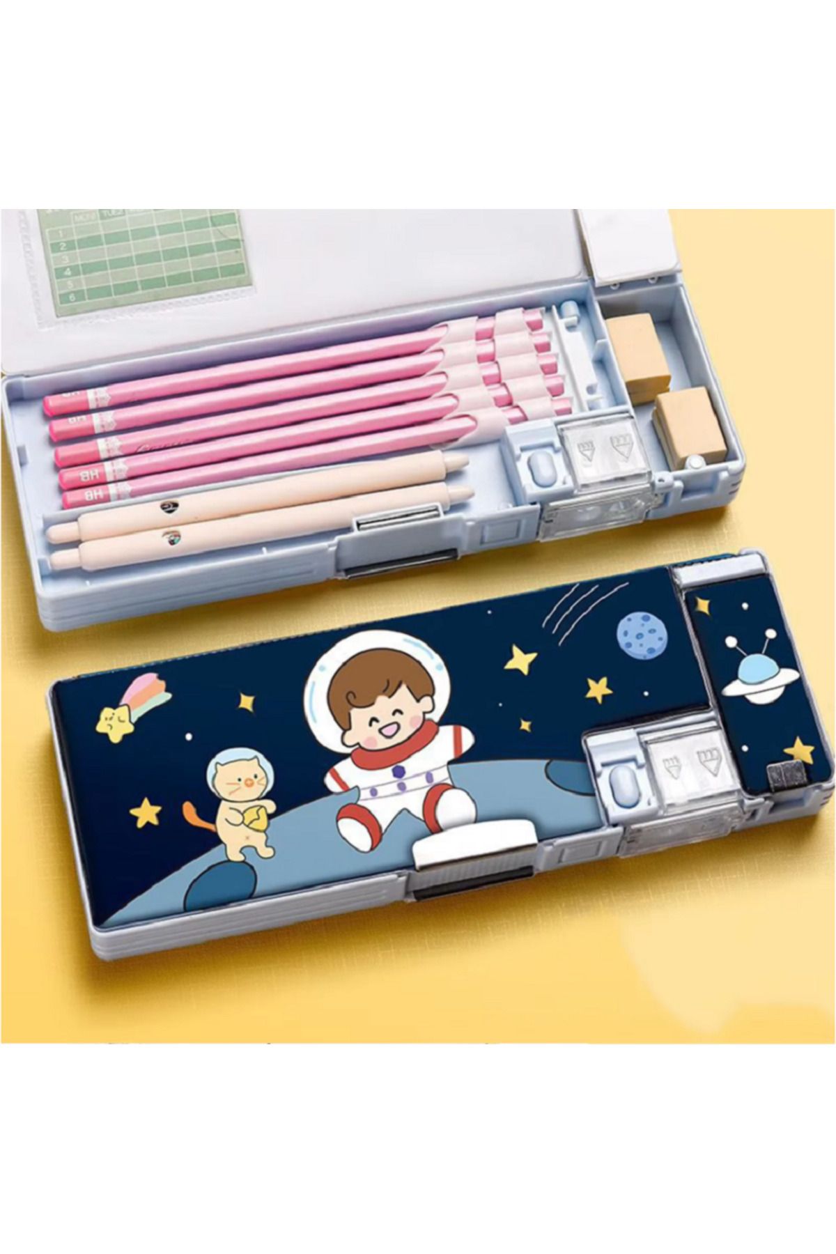 PEM Astronotlu Kalem Traşlı Bölmeli Retro Kalem Kutusu
