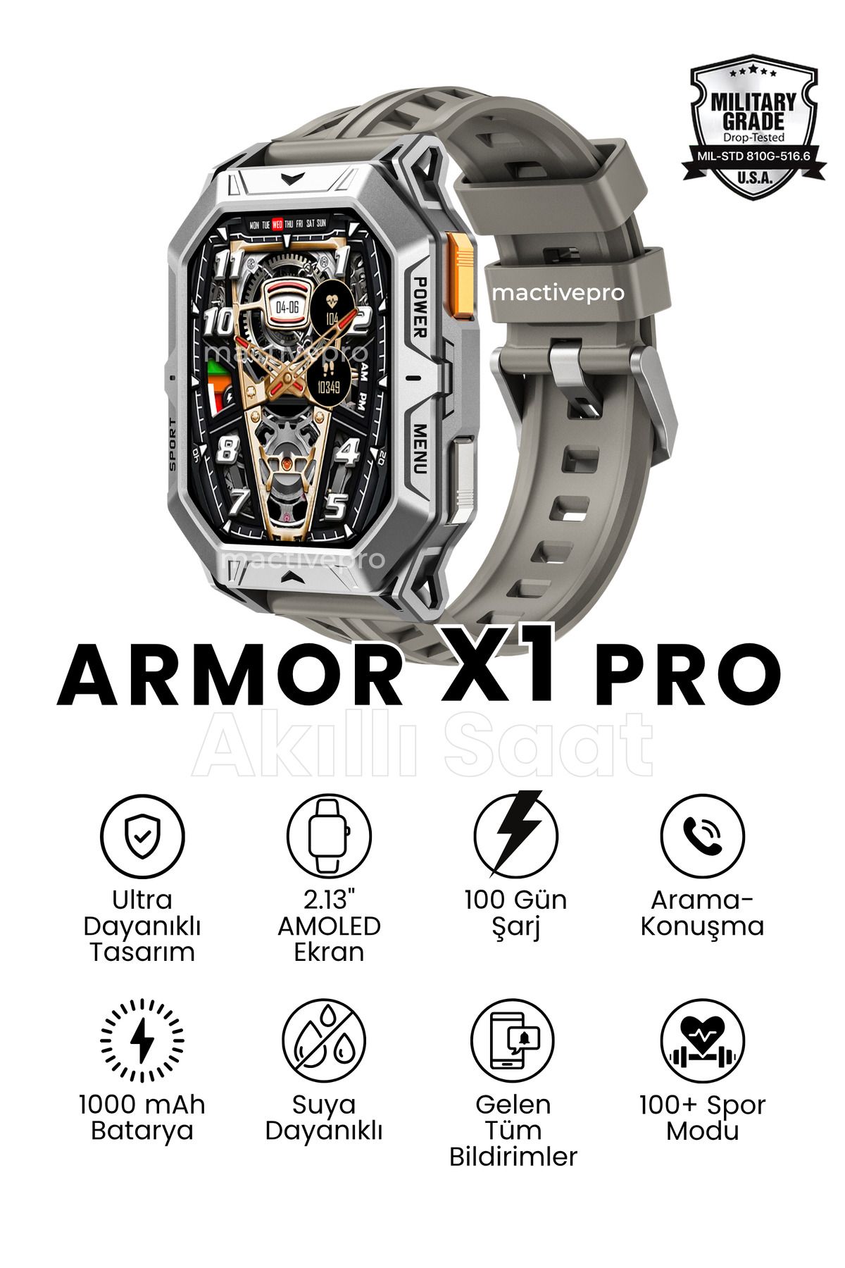 MactivePro Armor X1 Pro Ultra Dayanıklı Rugged Akıllı Saat | 1000 mAh Batarya | Uzun Pil Ömrü Güçlü Performans
