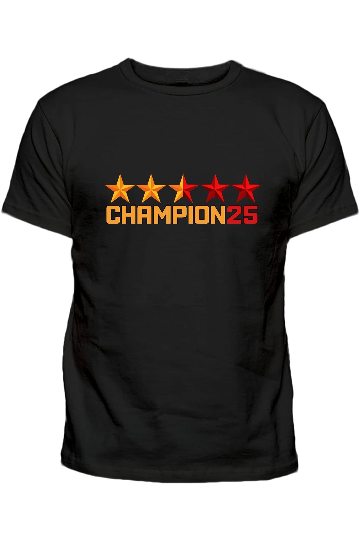 Efendioğlu Design CHAMPION25 BASKILI 5 YILDIZ PAMUKLU YETİŞKİN TİŞÖRT