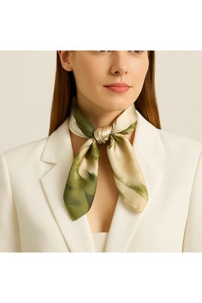 EMAYS DESIGN Doğal Tonlarda Modern Desenli Kadın Fular - Bej & Yeşil - Şık Ko...