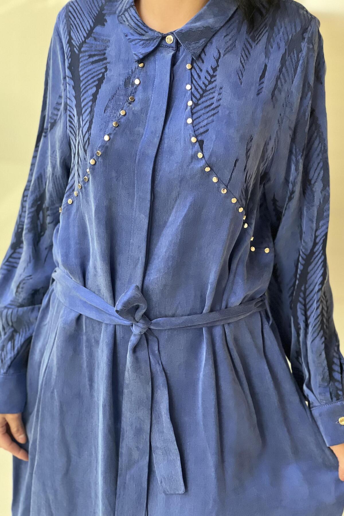 Ghisa-Studded Detailed Patterned Kupra Shirt Dress 4