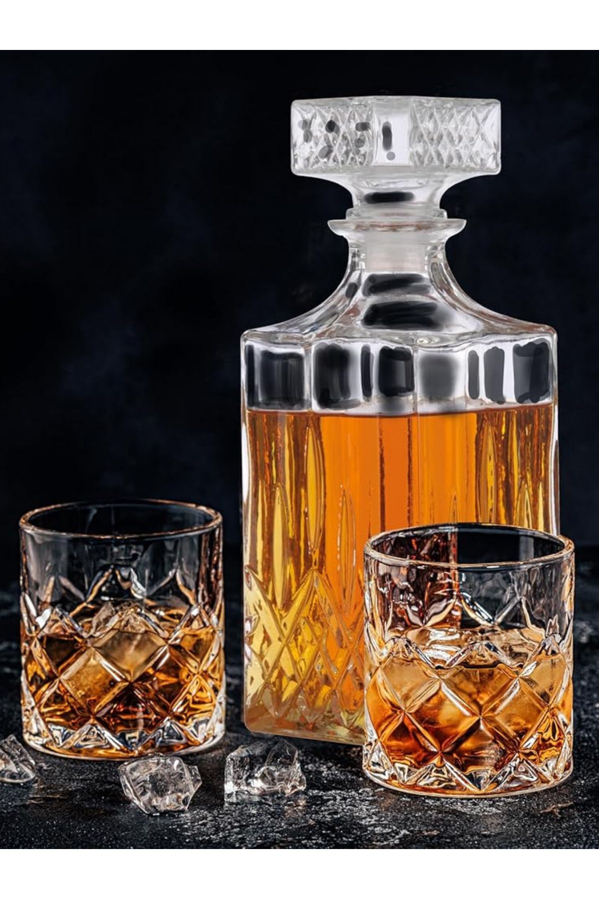 MADAME LUDA Kristal 7 Parça Viski Takımı.750 ML-Karaf Şişe-6 Adet 340 ML-Viski+Votka+Şarap/Bardağı-Kadehi.