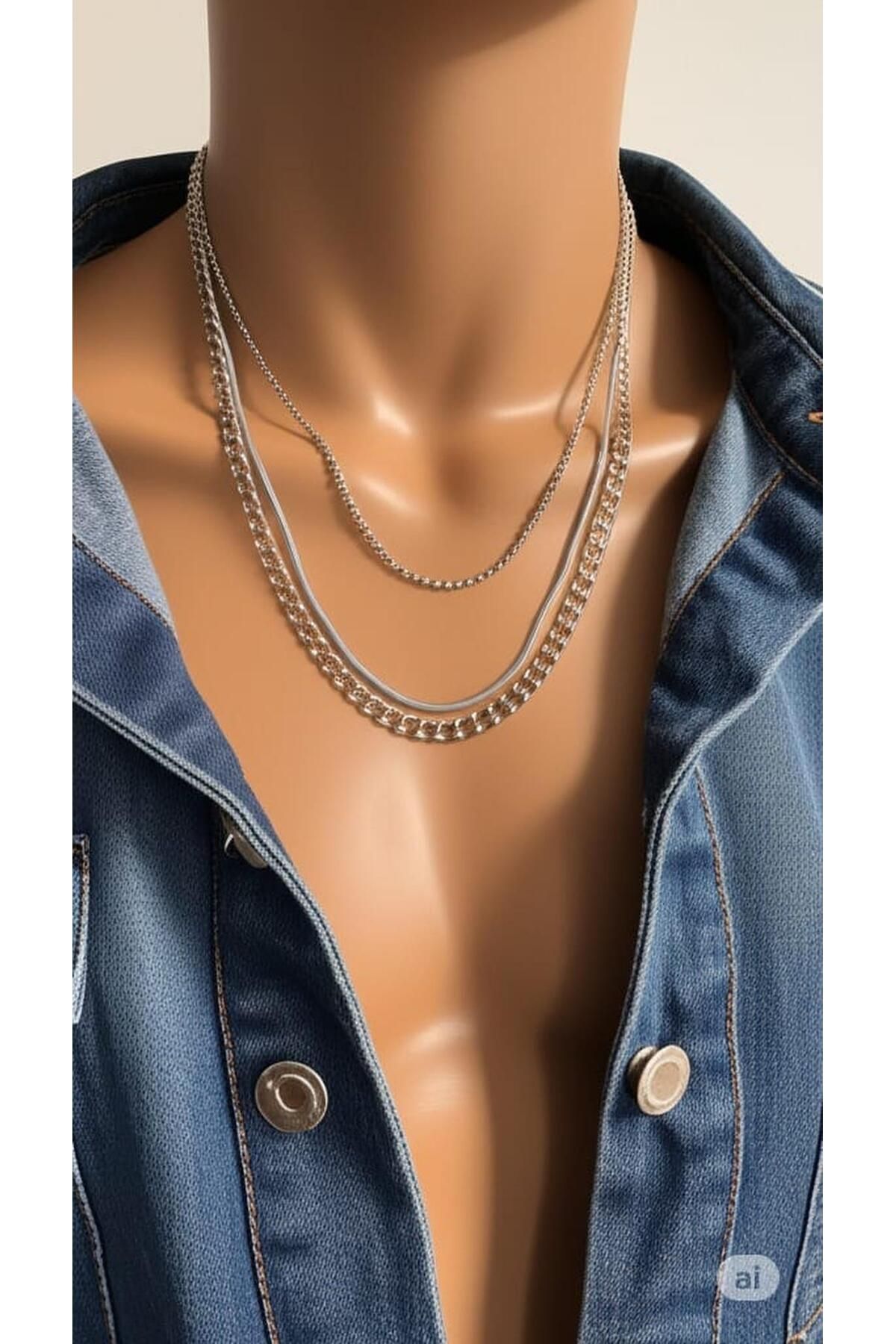 BESMYAR JEWELS Üç Sıralı Çelik Kolye – Zamansız Şıklık ve Güçlü Stil