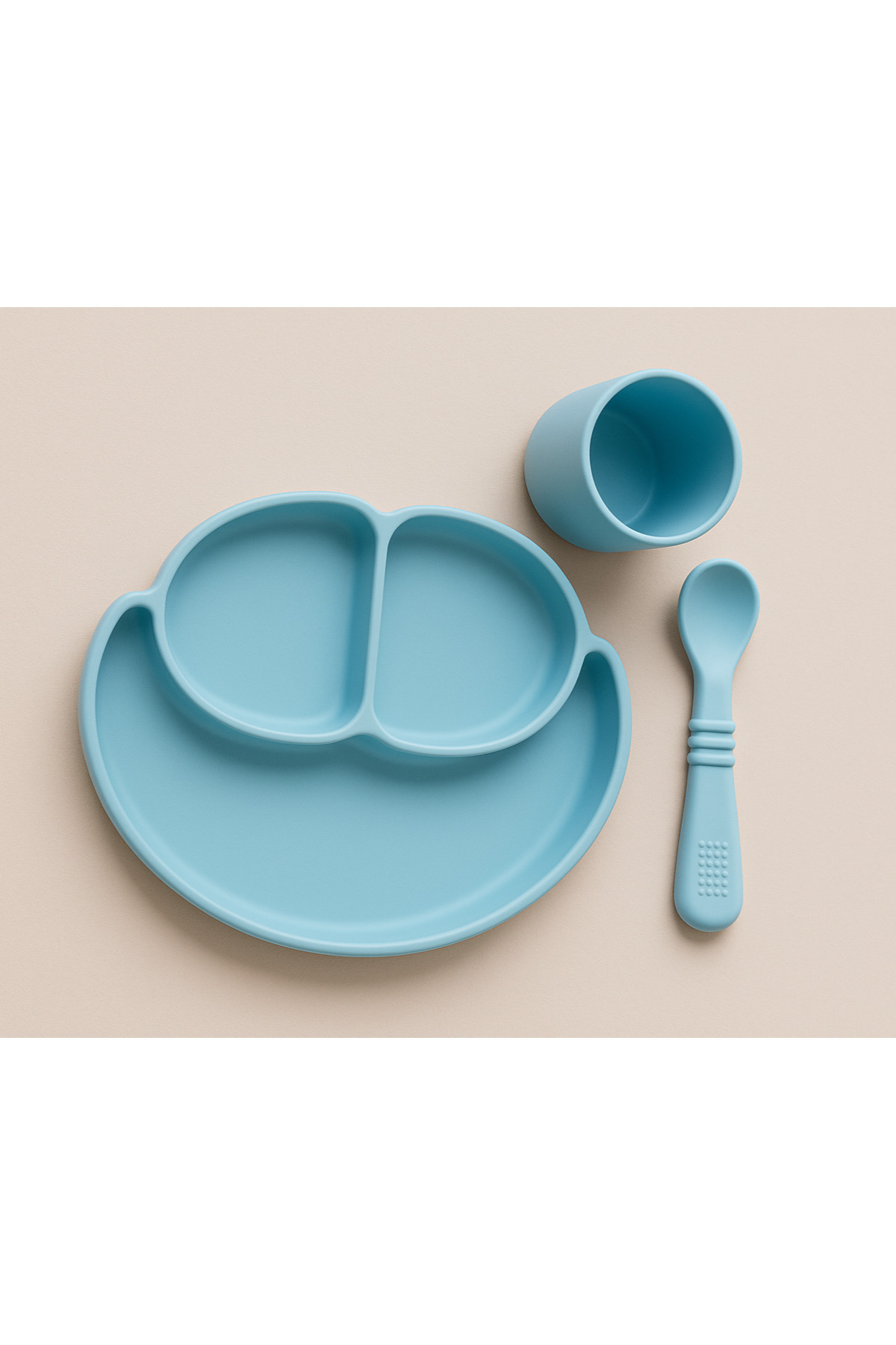 Baby Silikon bebek beslenme seti- 3 bölmeli mama tabağı kaşığı ve bardak set fotoğrafı 2 (önizleme)