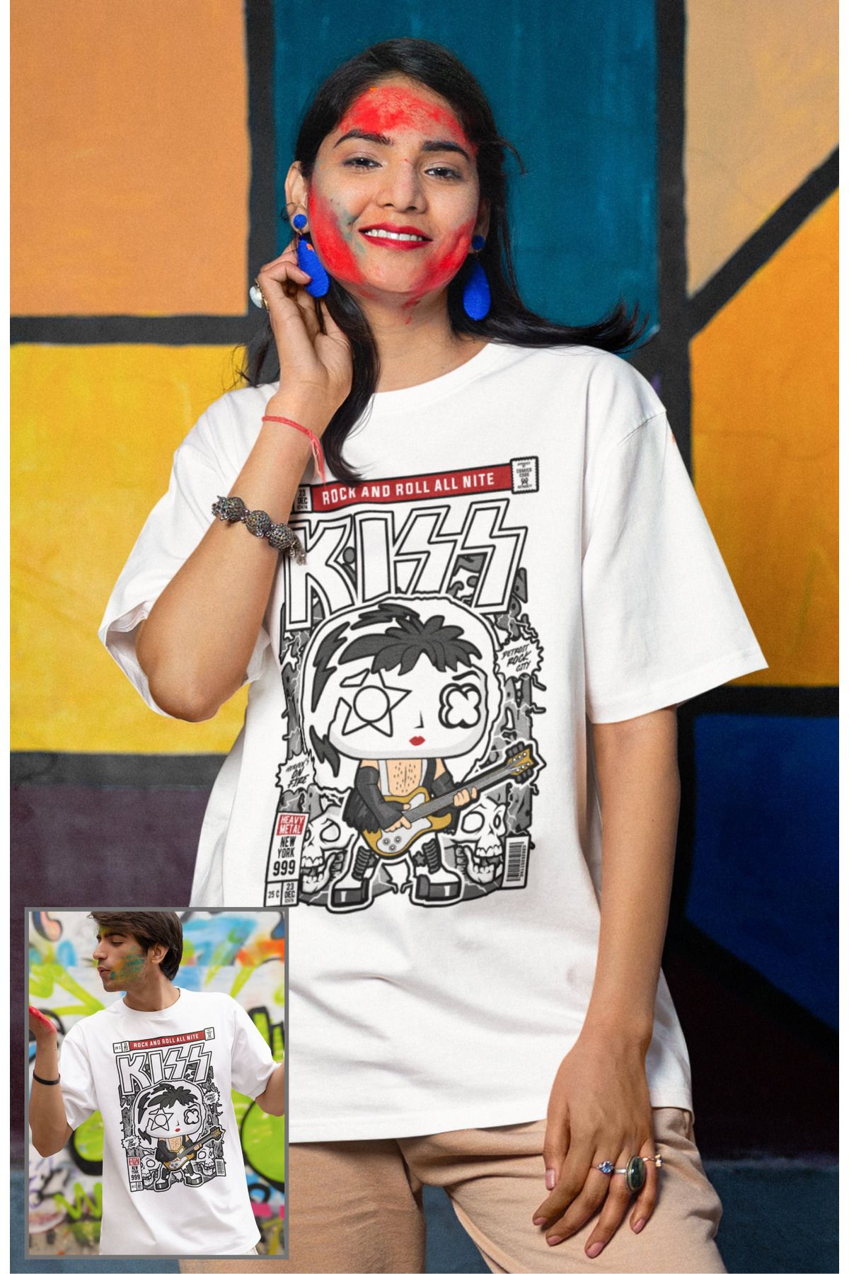 Fuddy Moda Kiss Written Tshirt, Unisex Mini Rock Band Kiss Printed T-shirt für Adult Unisex - M