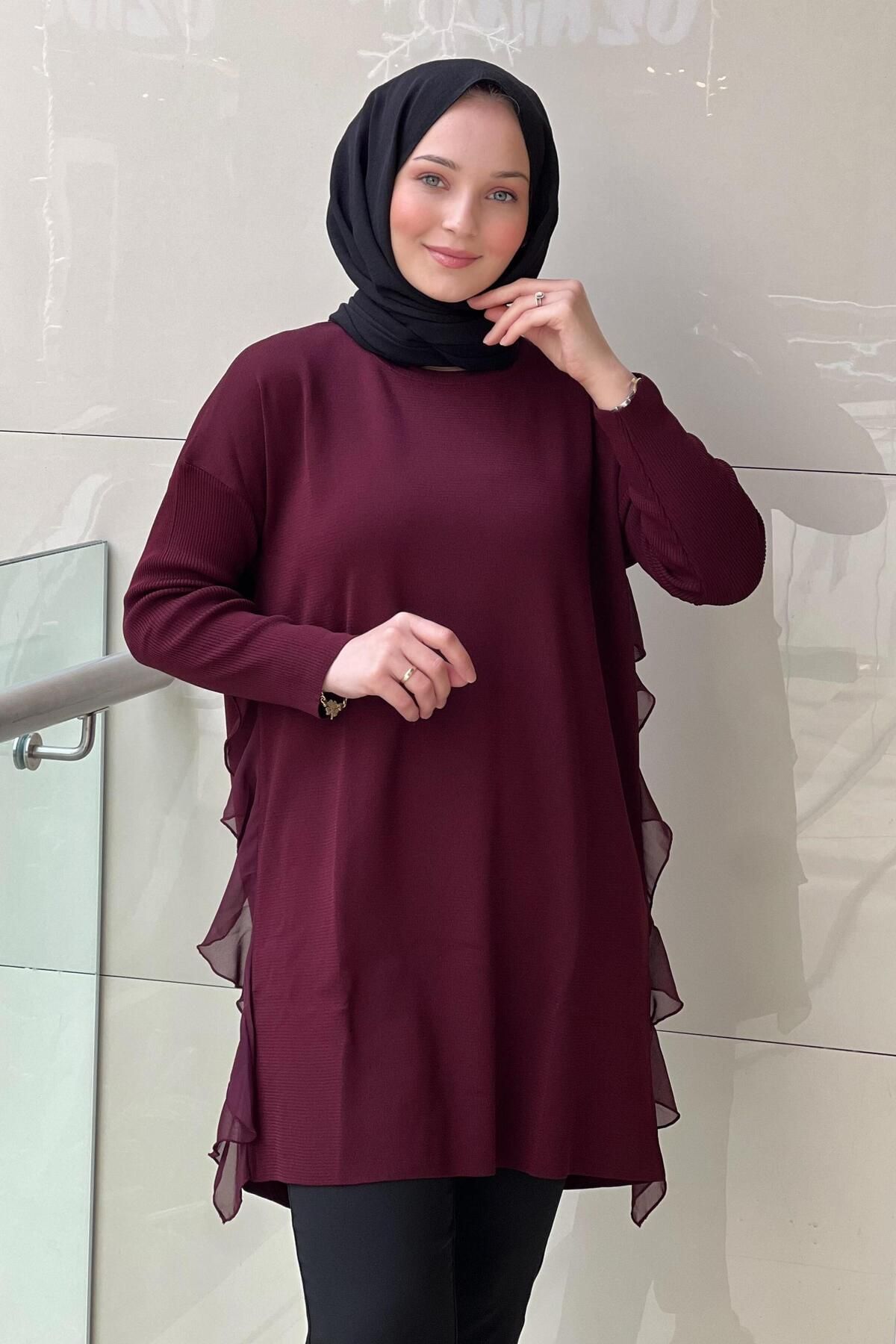 Ghisa Yanları Fırfırlı Sıkma Kol Merserize Tunik