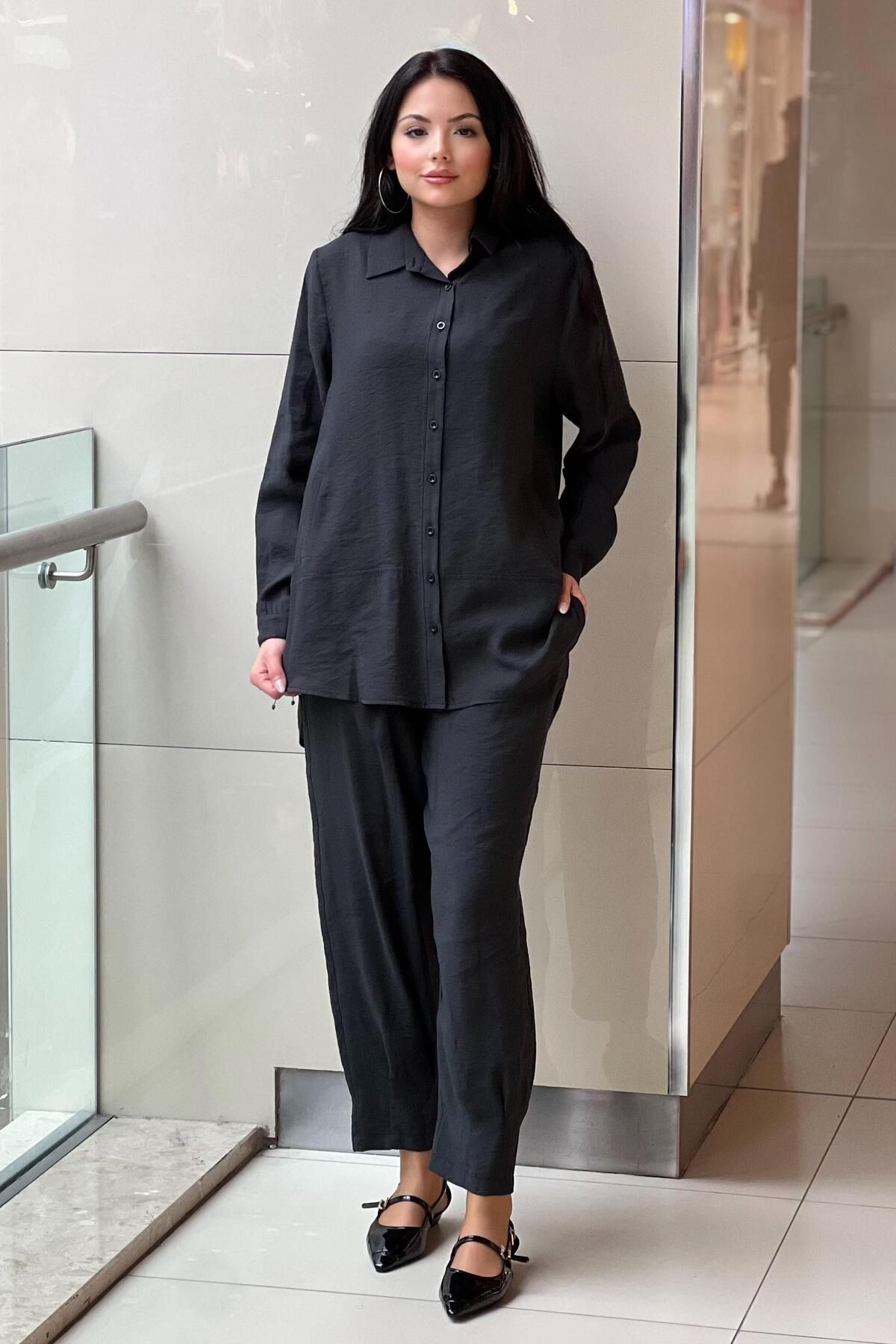 On Fashion Önü Kısa Arkası Uzun Gömlek Pantolon Takım