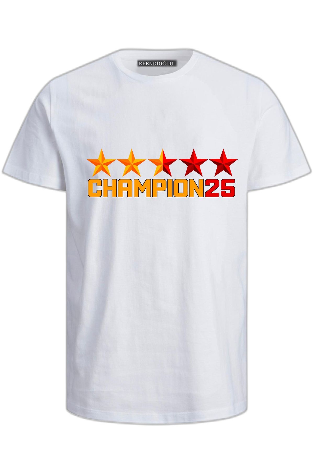 Efendioğlu Design CHAMPION25 BASKILI 5 YILDIZ PAMUKLU YETİŞKİN TİŞÖRT