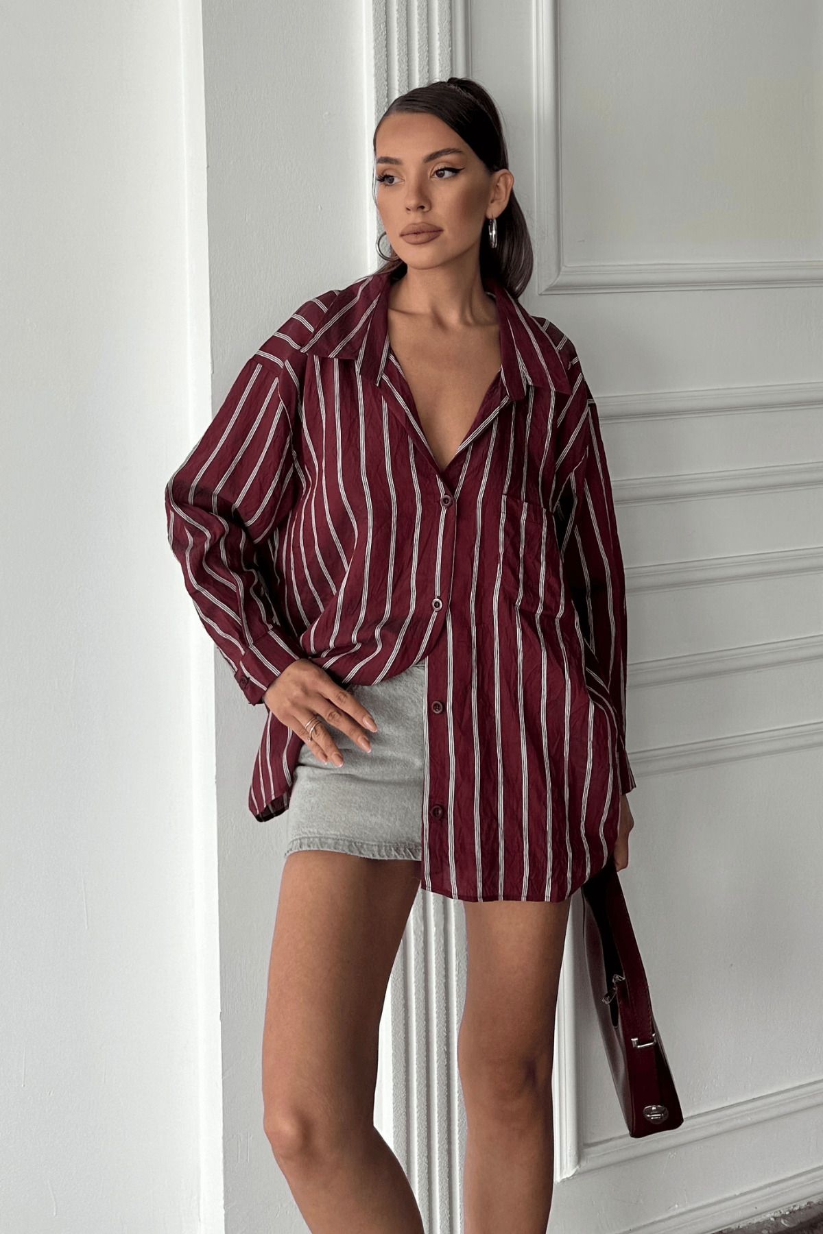 Paw Garage Kadın Eva Çizgili Crush Oversize Gömlek
